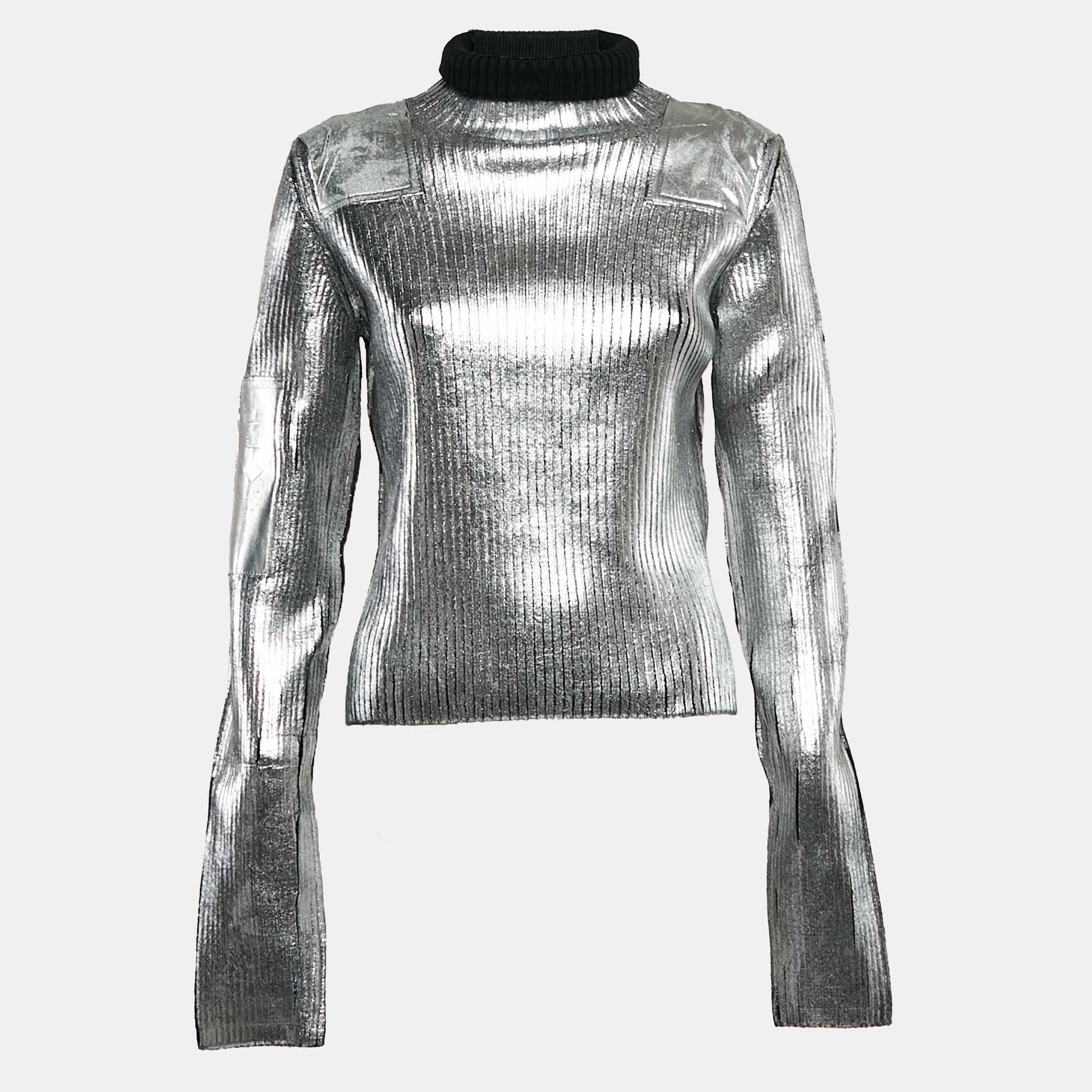MM6 Maison Margiela Silver Printed Wool Blend Turtle Neck Sweater M