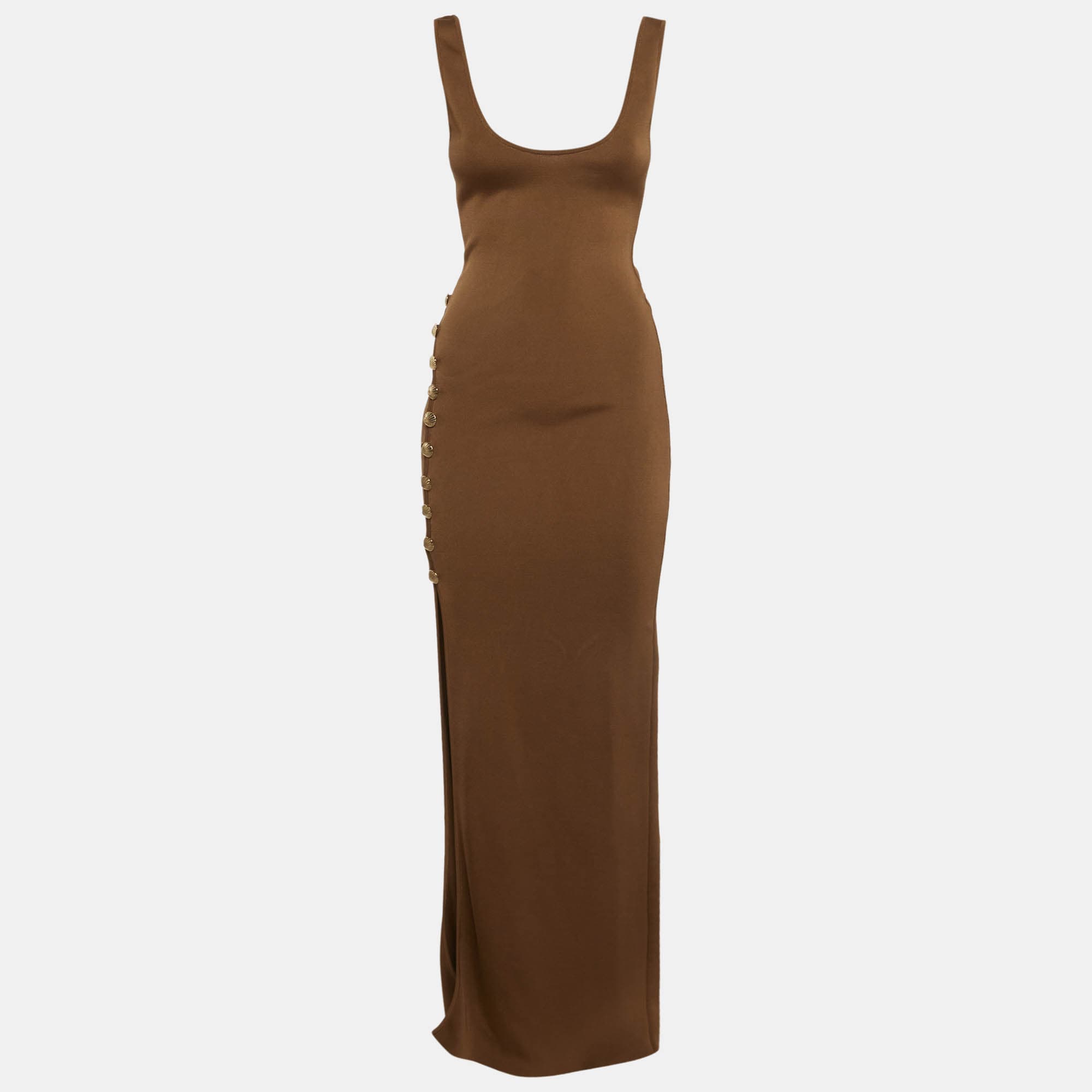 Moeva Brown Knit Side Slit Button Detail Raine Dress XS