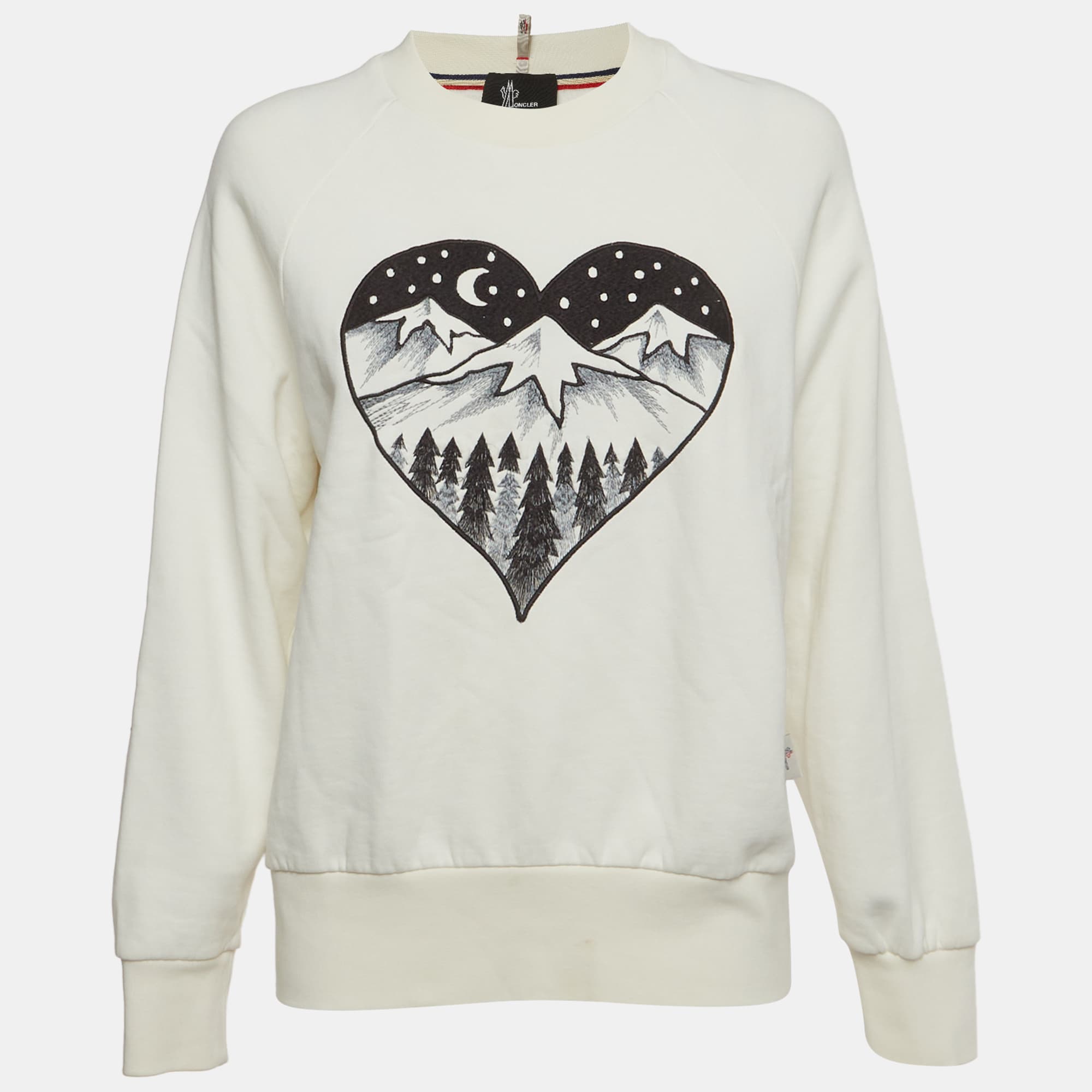 Moncler White Embroidered Cotton Long Sleeve Sweatshirt S