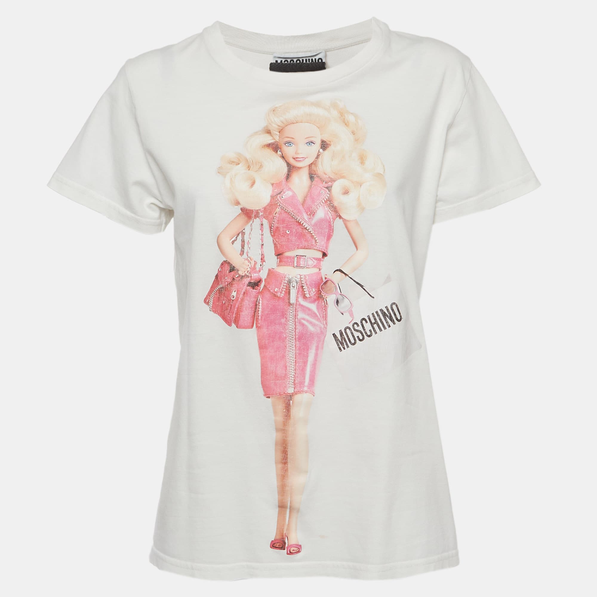 Moschino Couture White Barbie Graphic Jersey T-Shirt S
