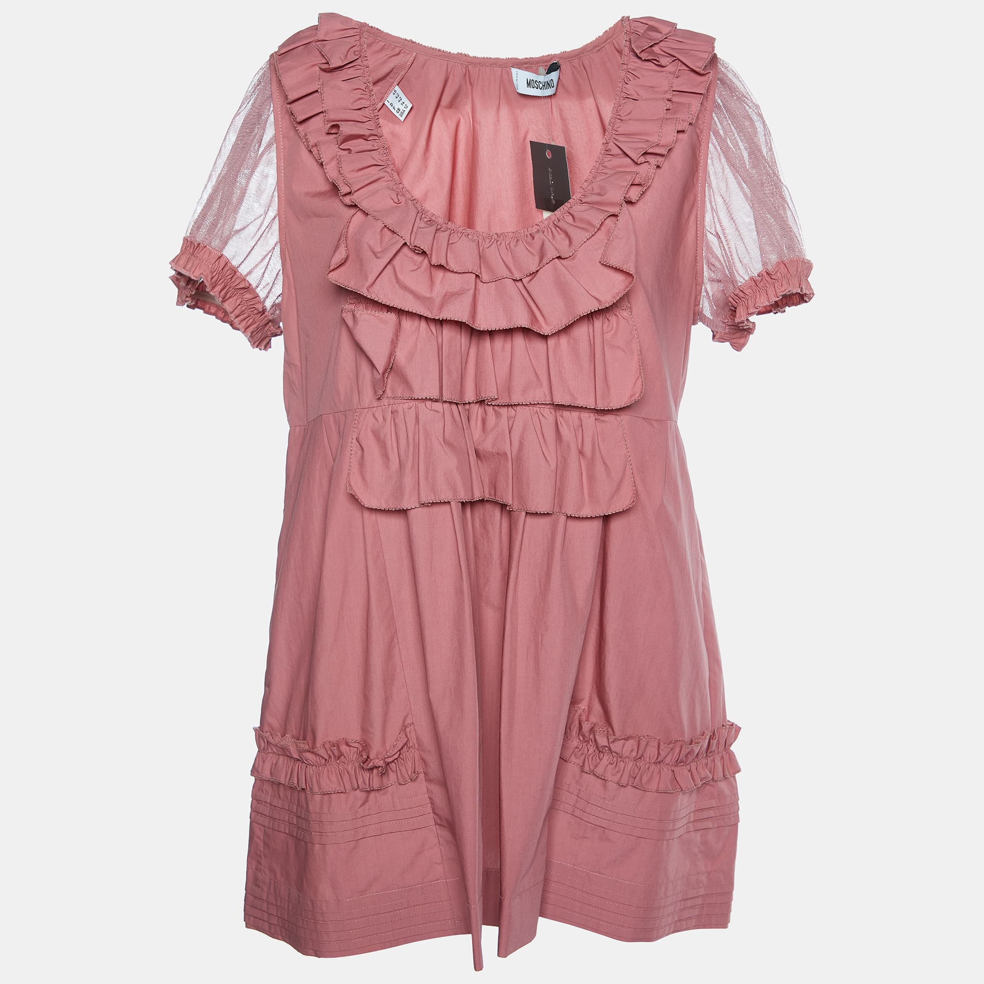 Moschino Pink Cotton Ruffle Detail Top L