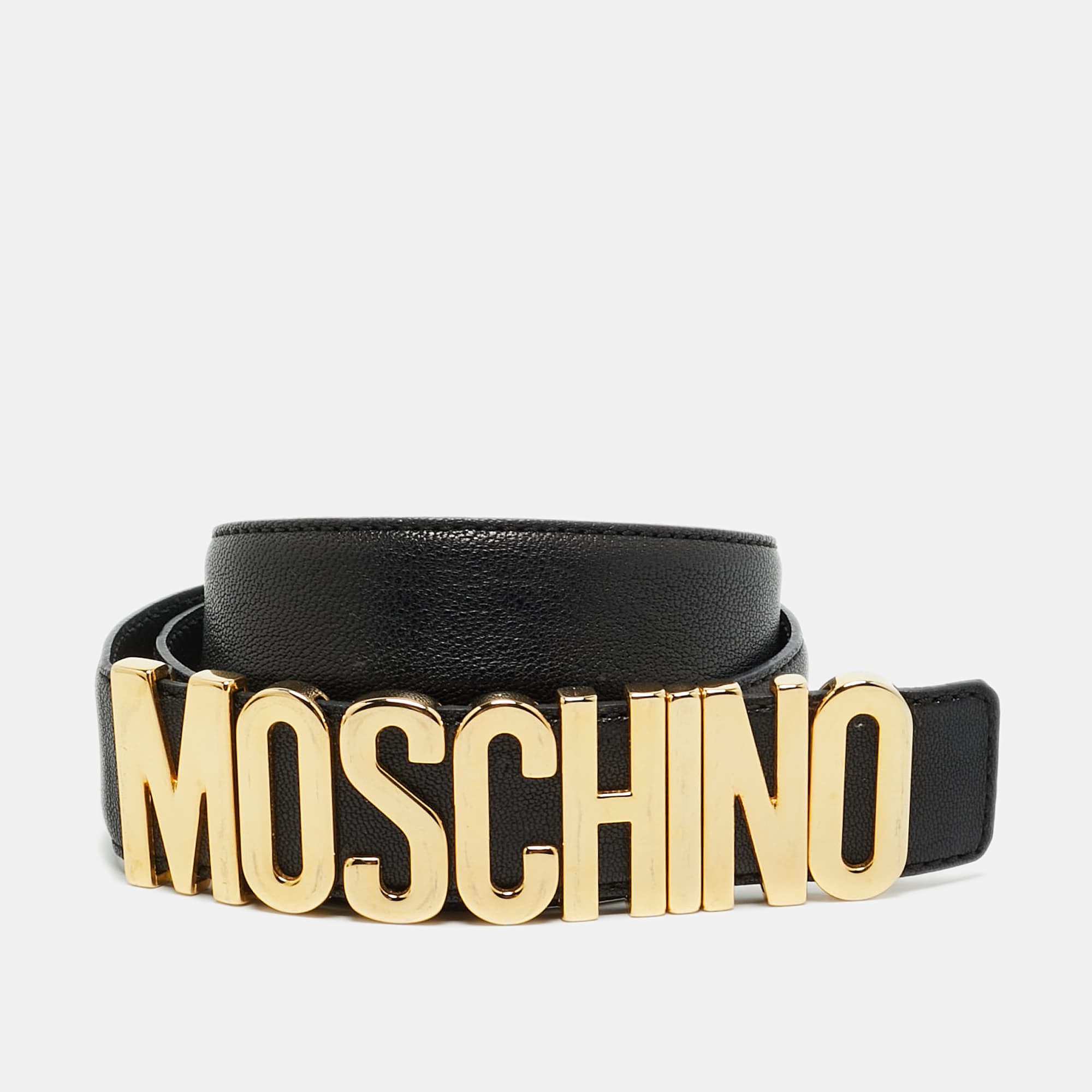 Moschino Classic Logo Waist Belt Black Leather