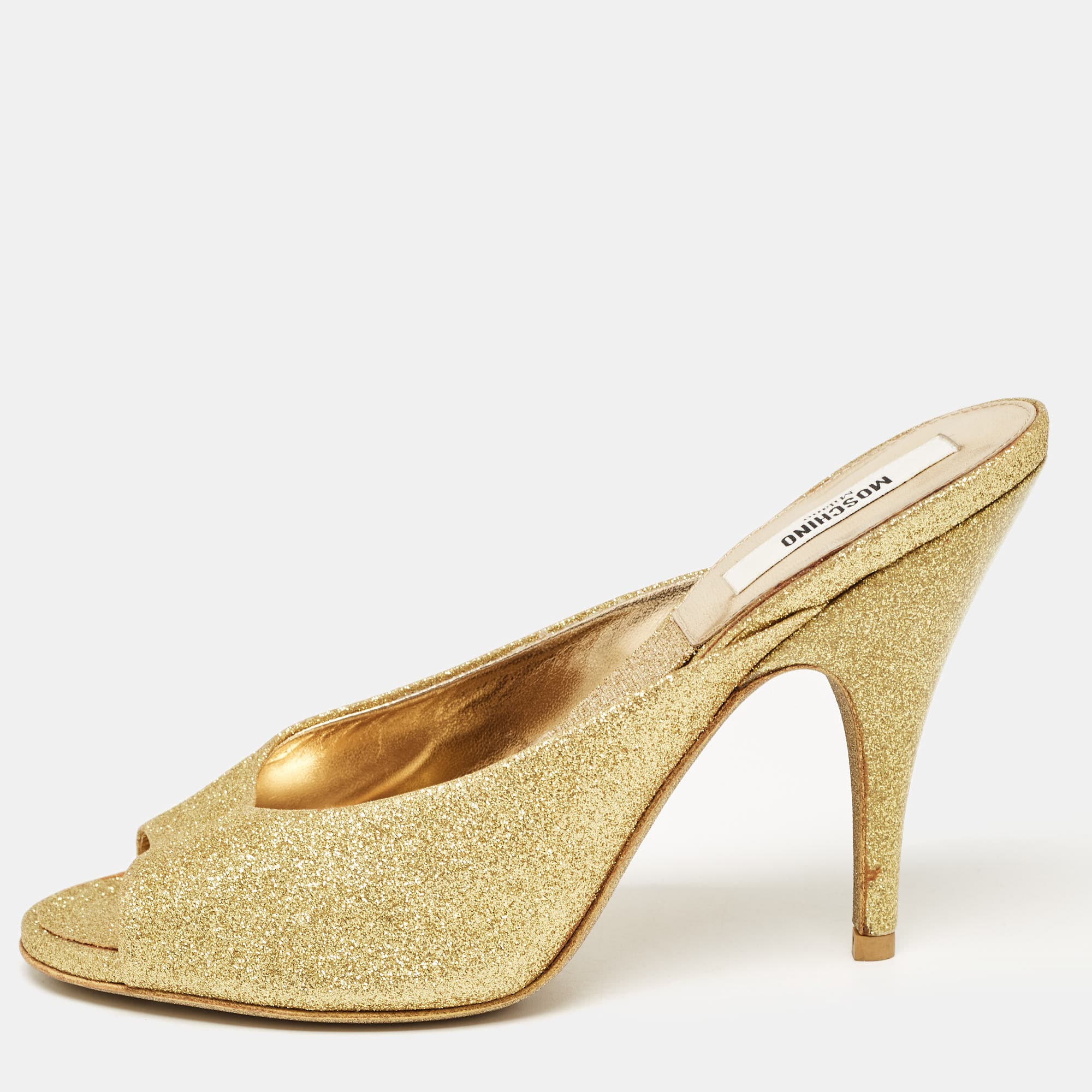 Moschino Gold Glitter Slide Sandals Size 36