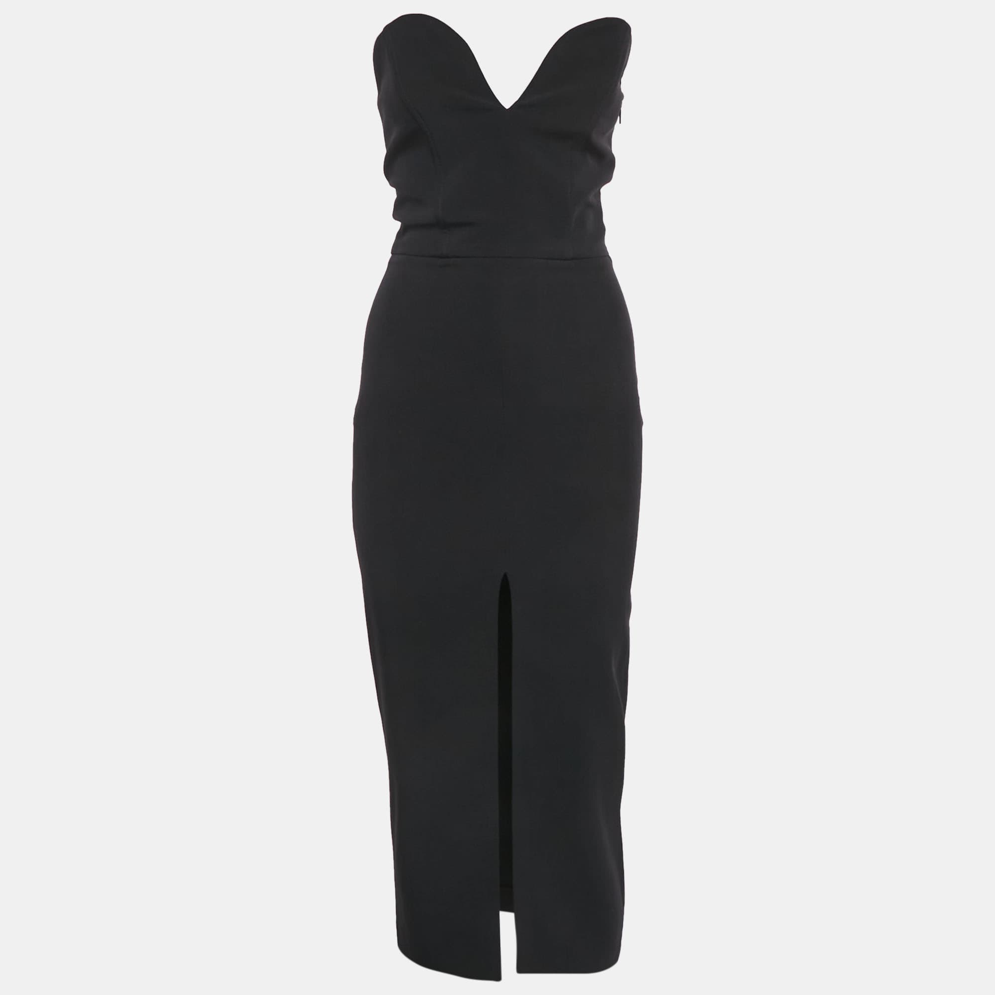Namelazz Black Crepe Sweetheart Strapless Midi Dress XXS