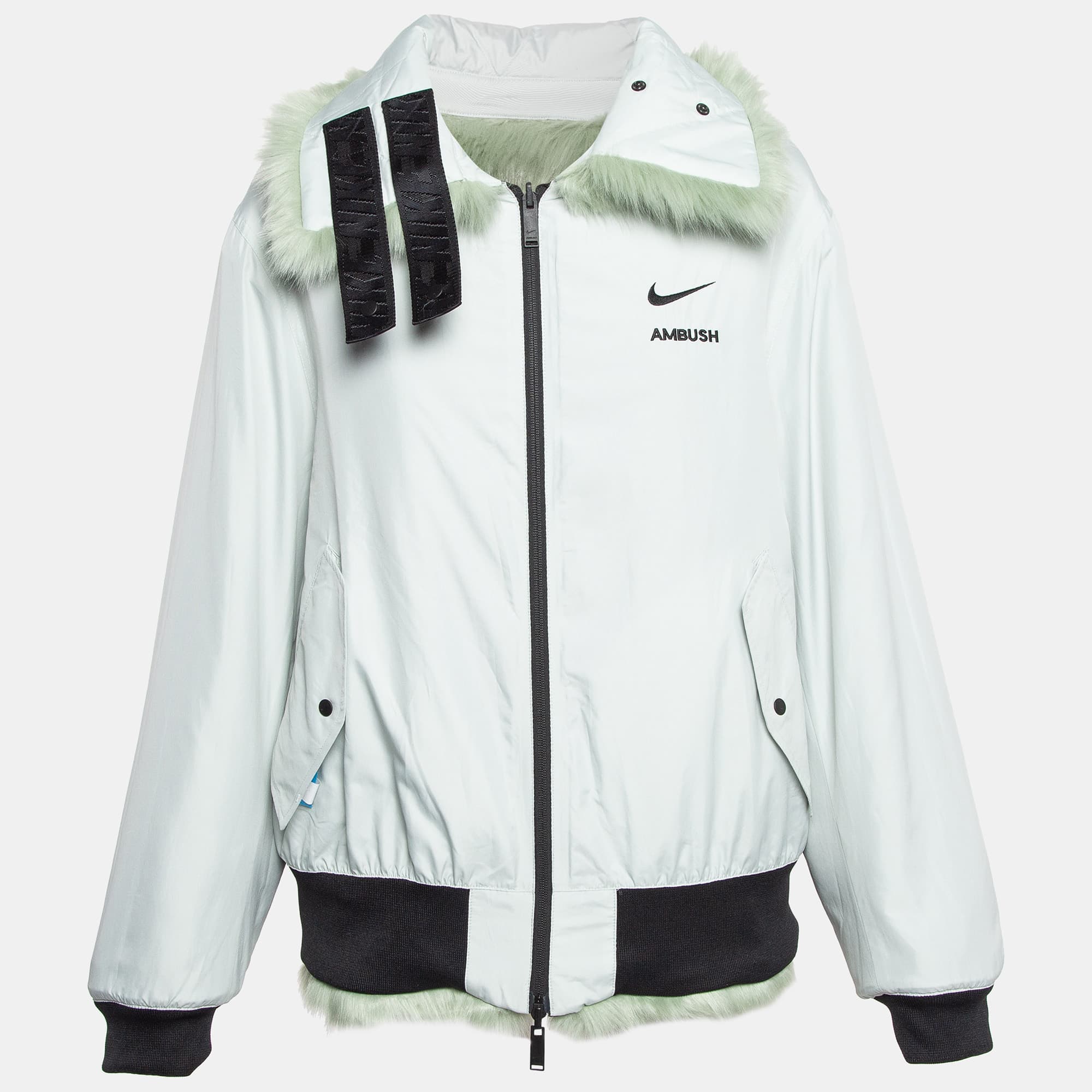 Nike x Ambush Jade Green Faux Fur Reversible Jacket L
