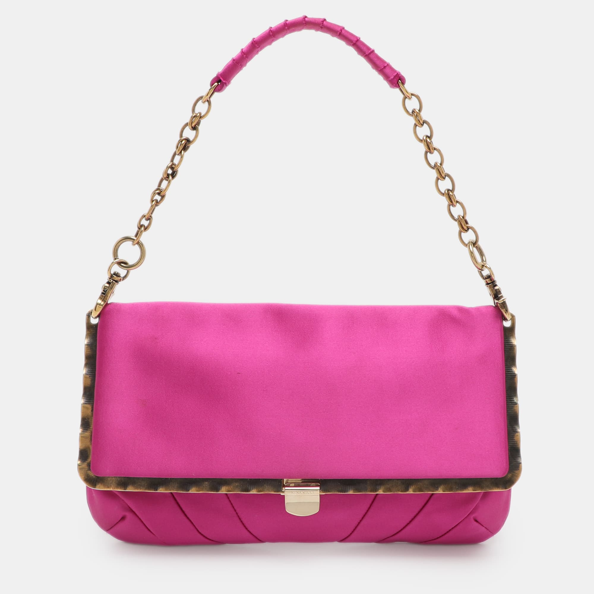 Nina Ricci Pink Satin Baguette Frame Bag