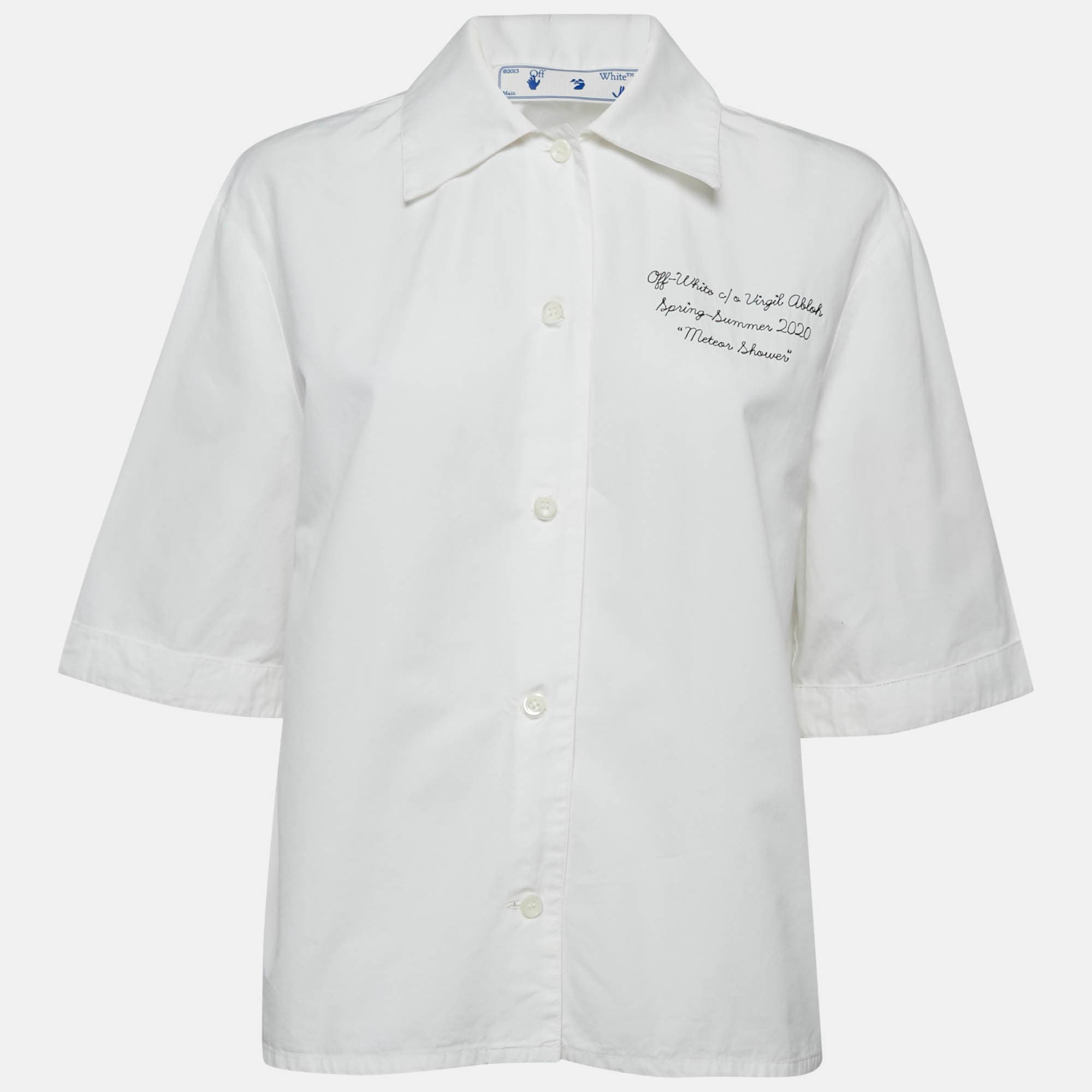 Off-White White Embroidered Cotton Short Sleeves Shirt S