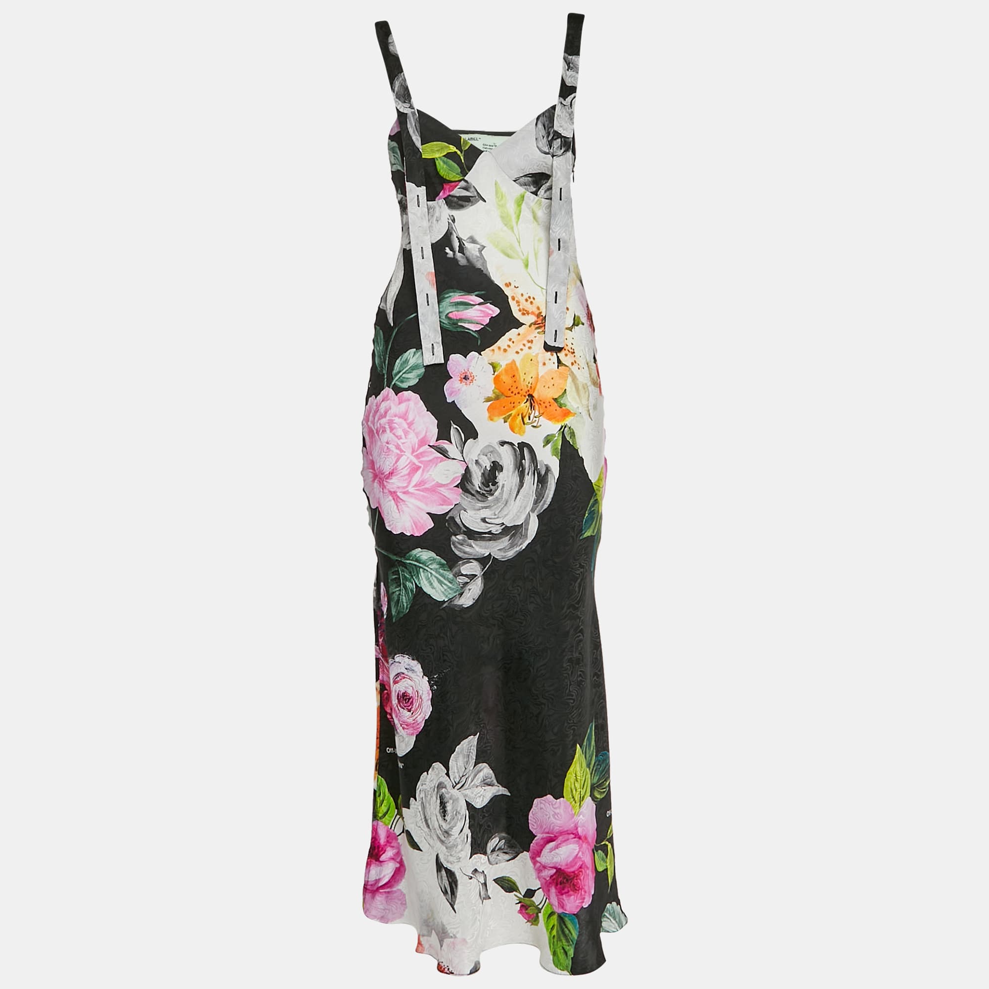 Off-White Multicolour Floral Print Silk Strappy Midi Dress S