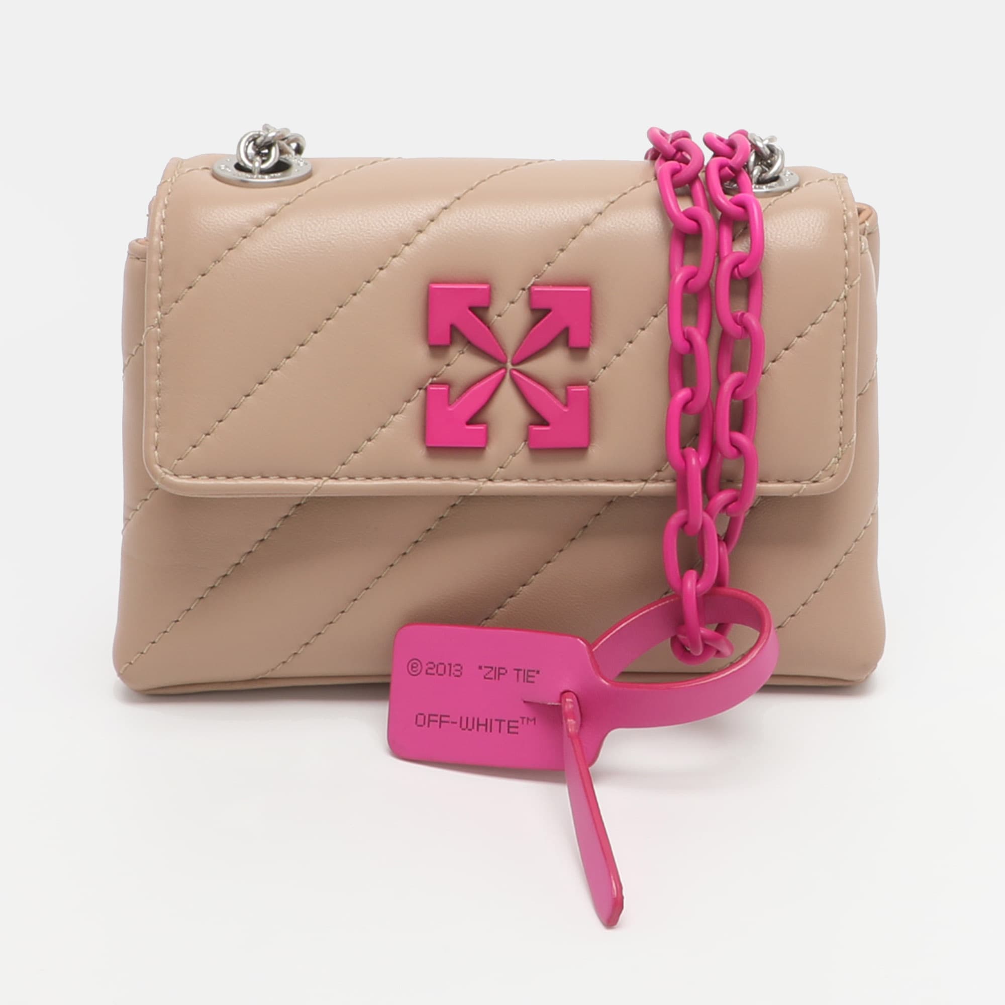 Off-White Jackhammer 17 Beige Quilted Satin Shoulder Bag