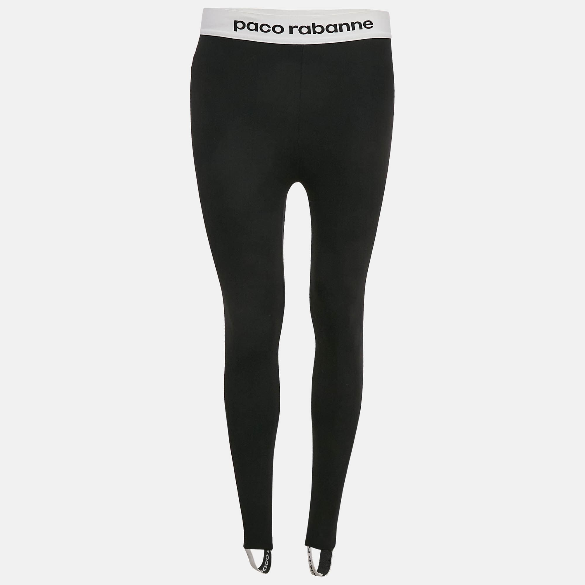 Paco Rabanne Black Logo Print Band Stir-Up Leggings S