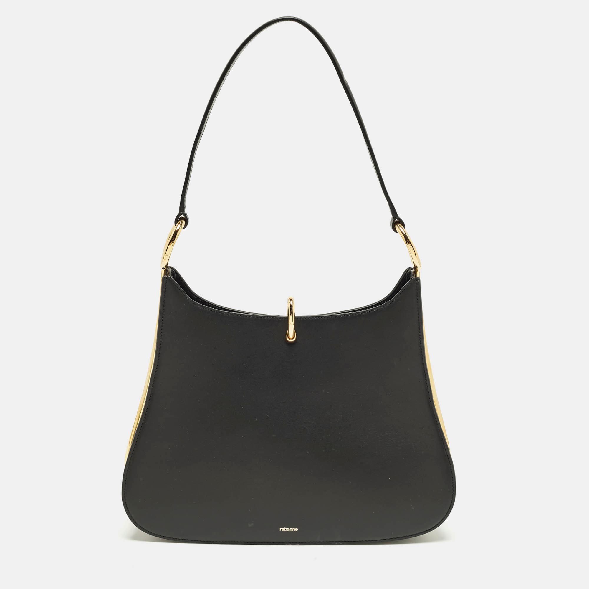Paco Rabanne Ring Large Black Leather Shoulder Bag
