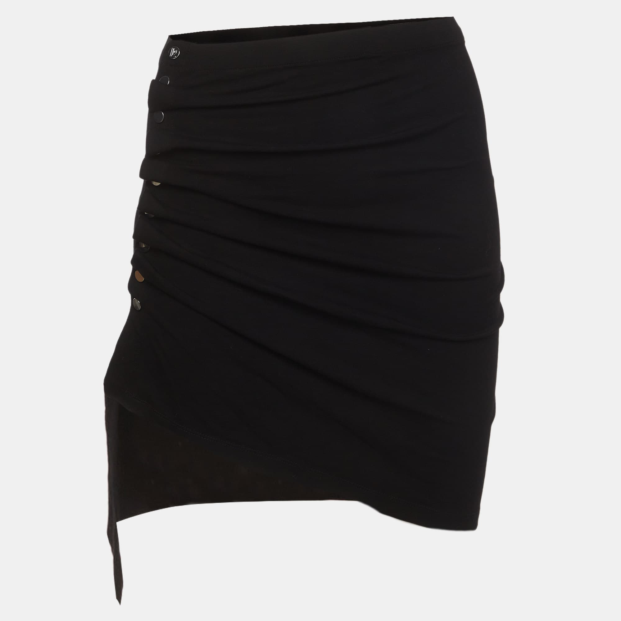 Paco Rabanne Black Jersey Ruched Asymmetric Mini Skirt S