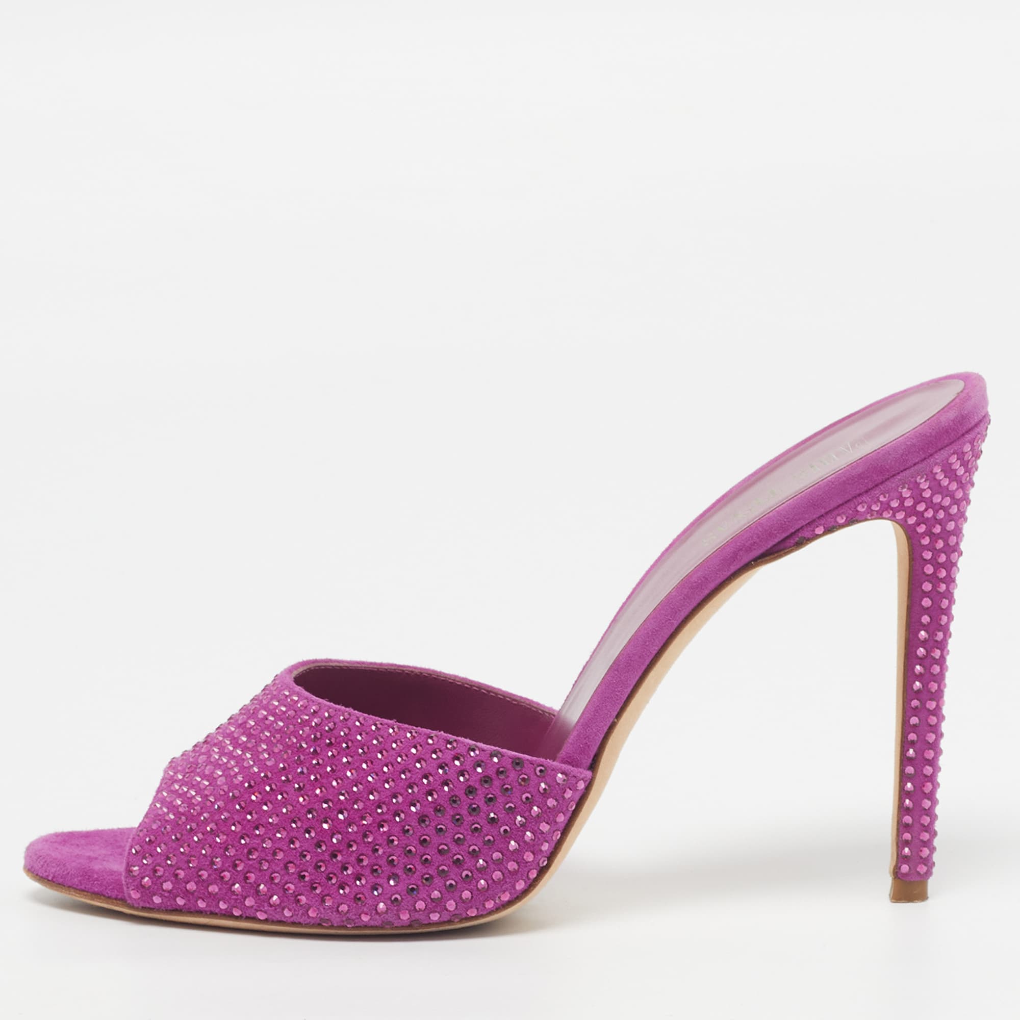 Paris Texas Holly Size 40 Purple Suede Crystal Embellished Slide Sandals