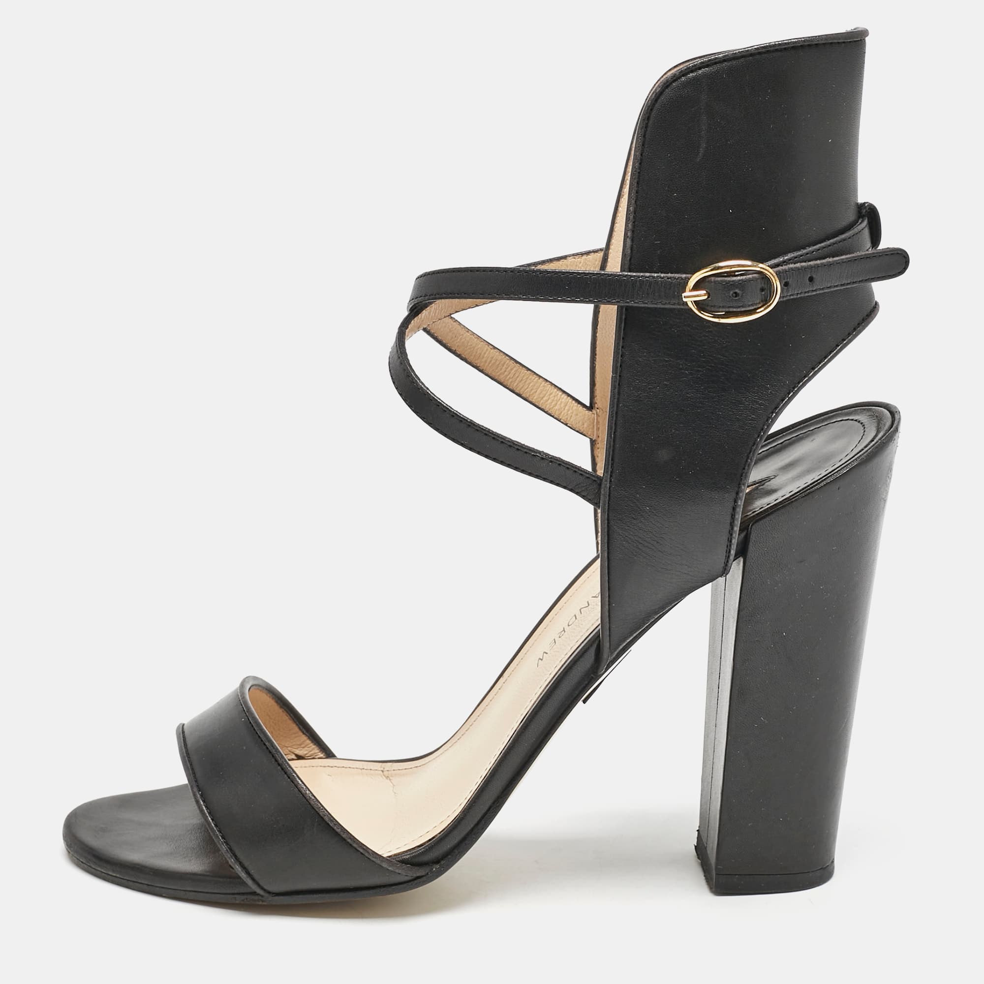 Paul Andrew Black Leather Lexington 105 Ankle Strap Sandals Size 39.5