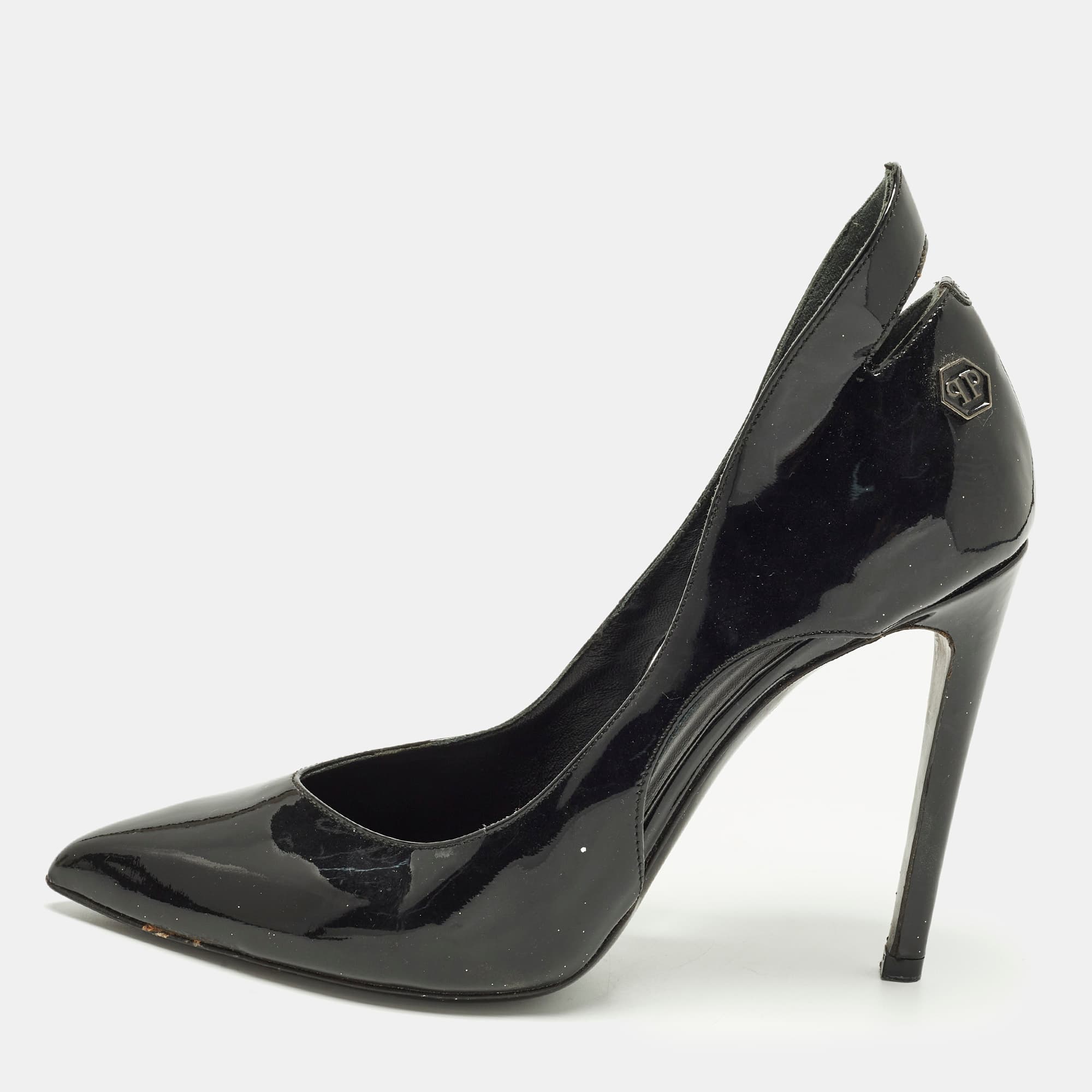 Philipp Plein Size 36 Black Patent Leather Cut Out Pointed Toe Pumps