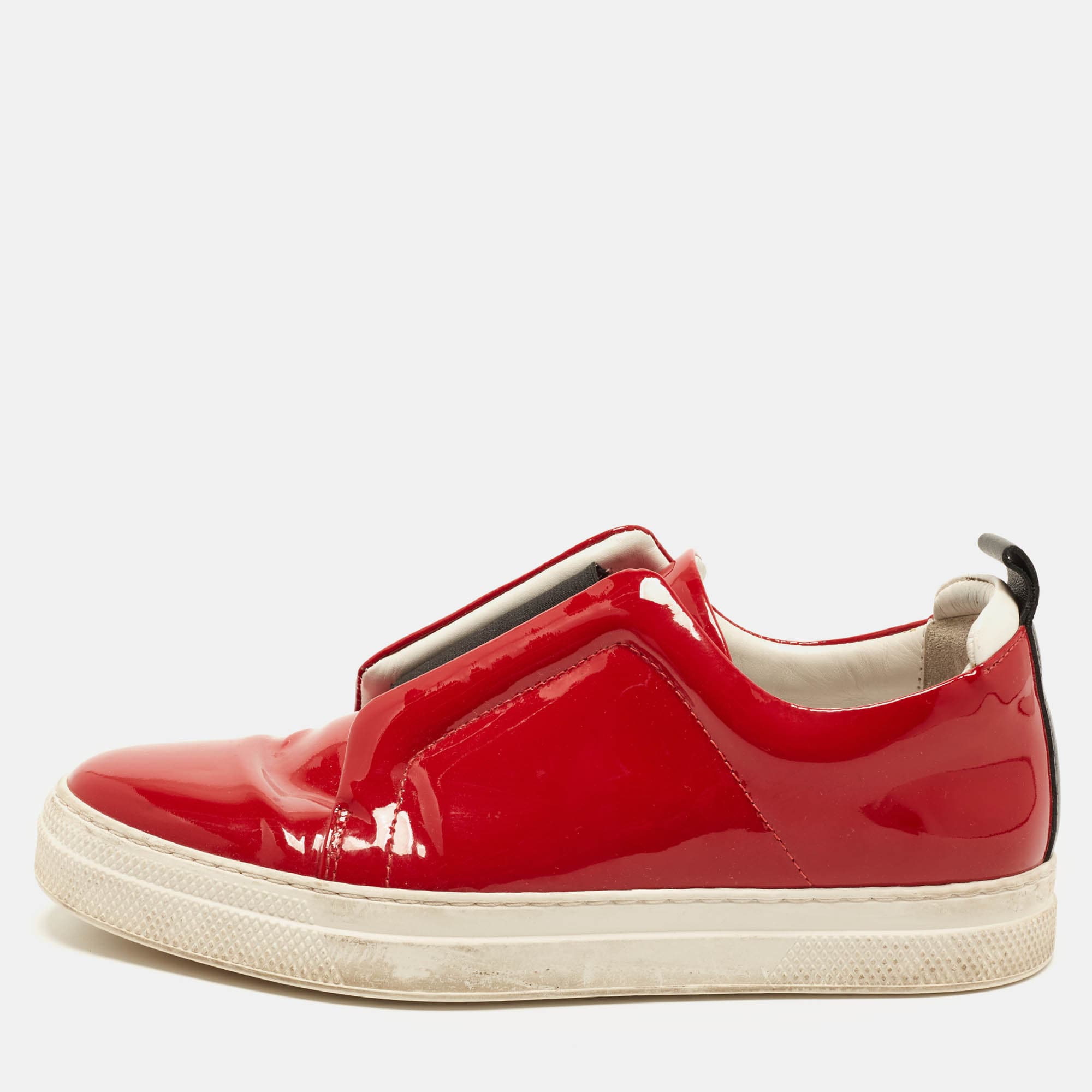 PIERRE HARDY Size 37 Red Patent Leather Slip On Sneakers
