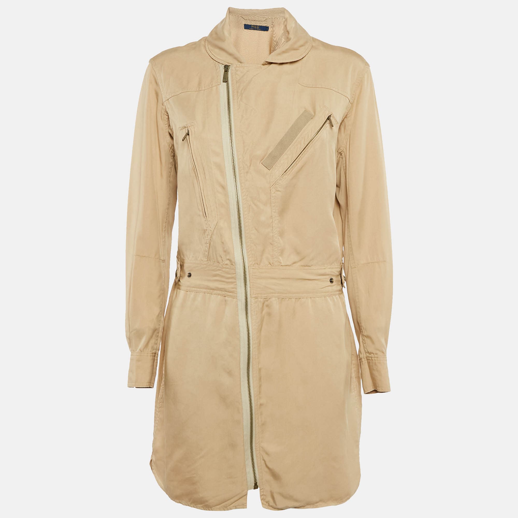 Polo Ralph Lauren Beige Lyocell Zip Front Shirt Dress S