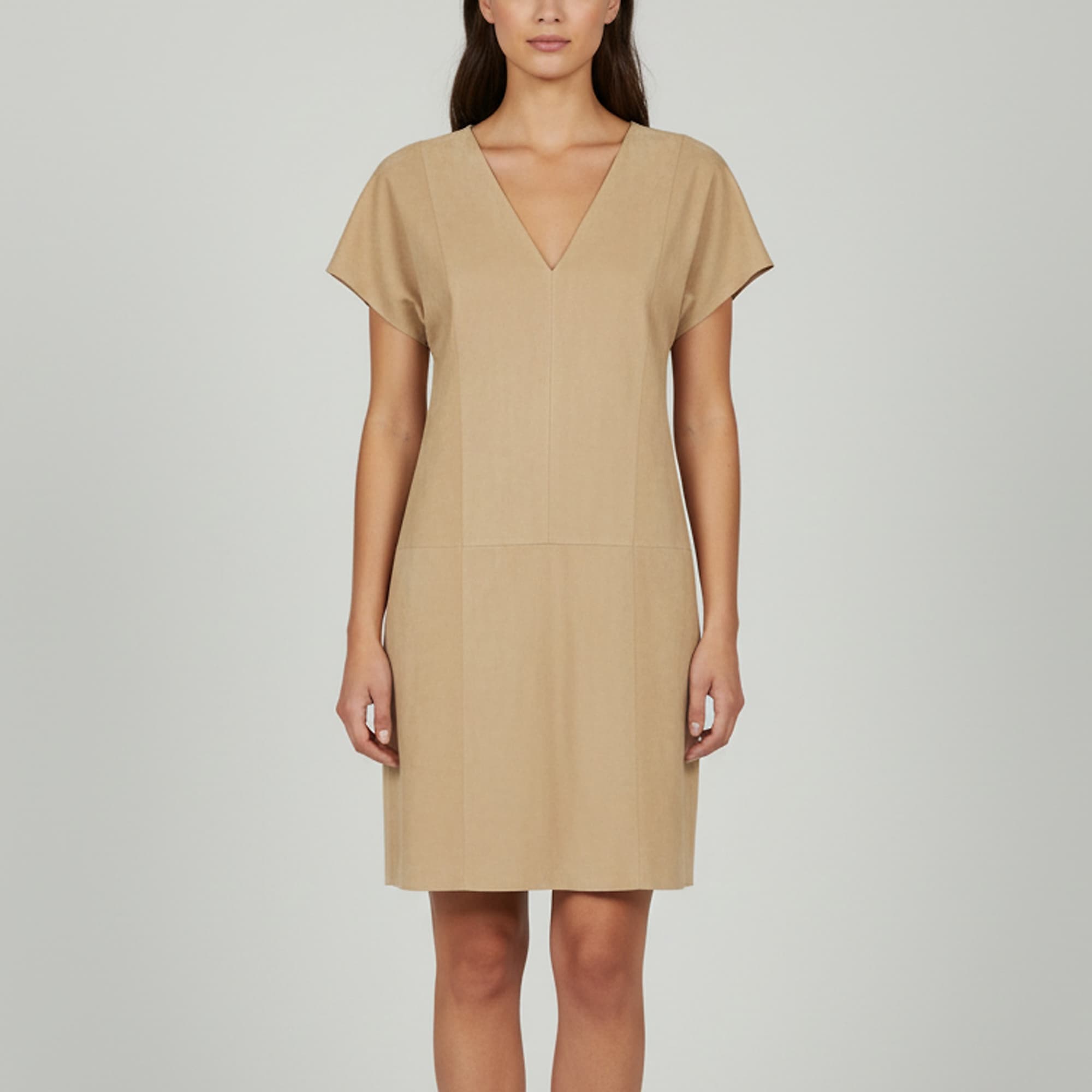 Polo Ralph Lauren Beige Suede V- Neck Cecelia Short Dress S
