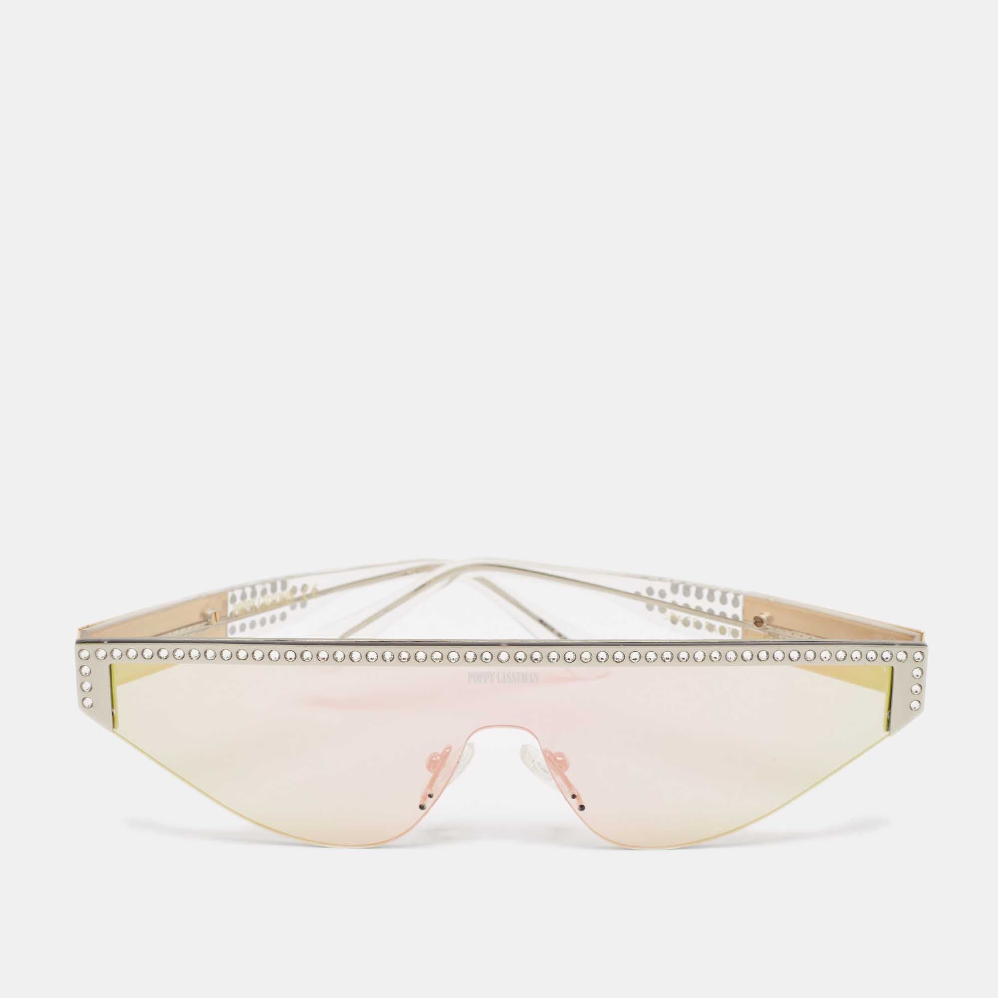 Poppy Lissiman White/Iridescent Space Party Crystals Shield Sunglasses