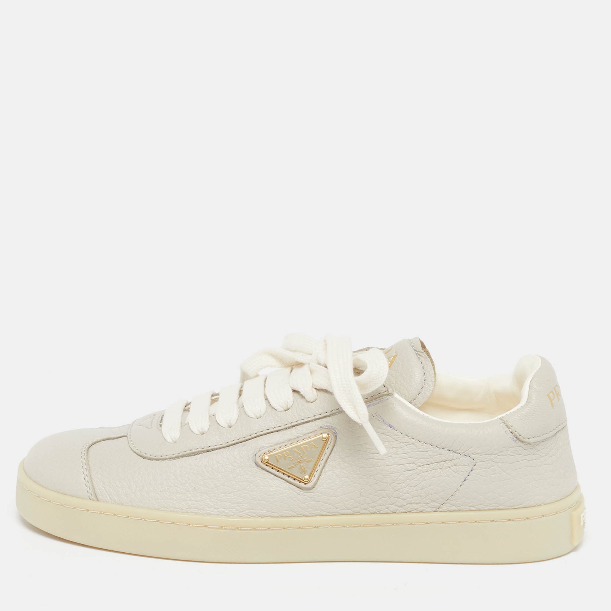 Prada Lane Size 36 Grey Leather Lace Up Sneakers
