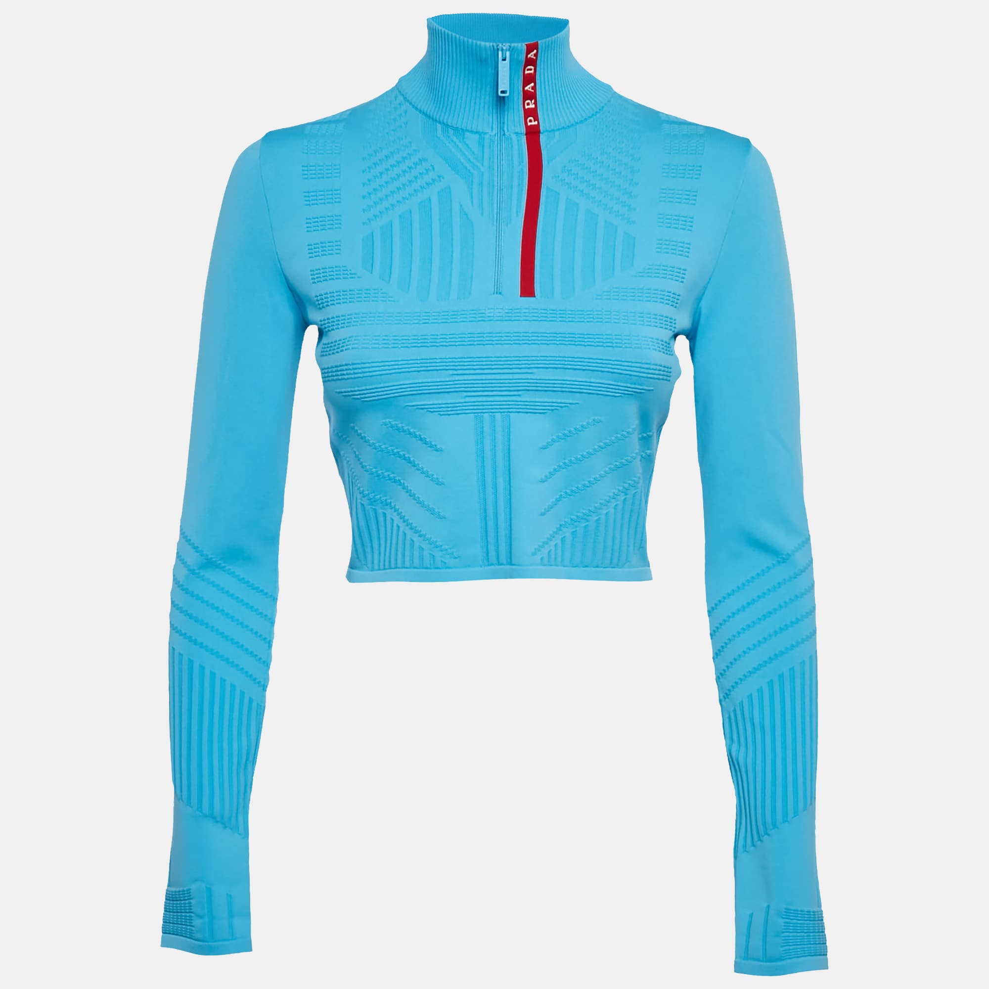 Prada Sport Blue Textured Technical Jersey Crop Jacket S