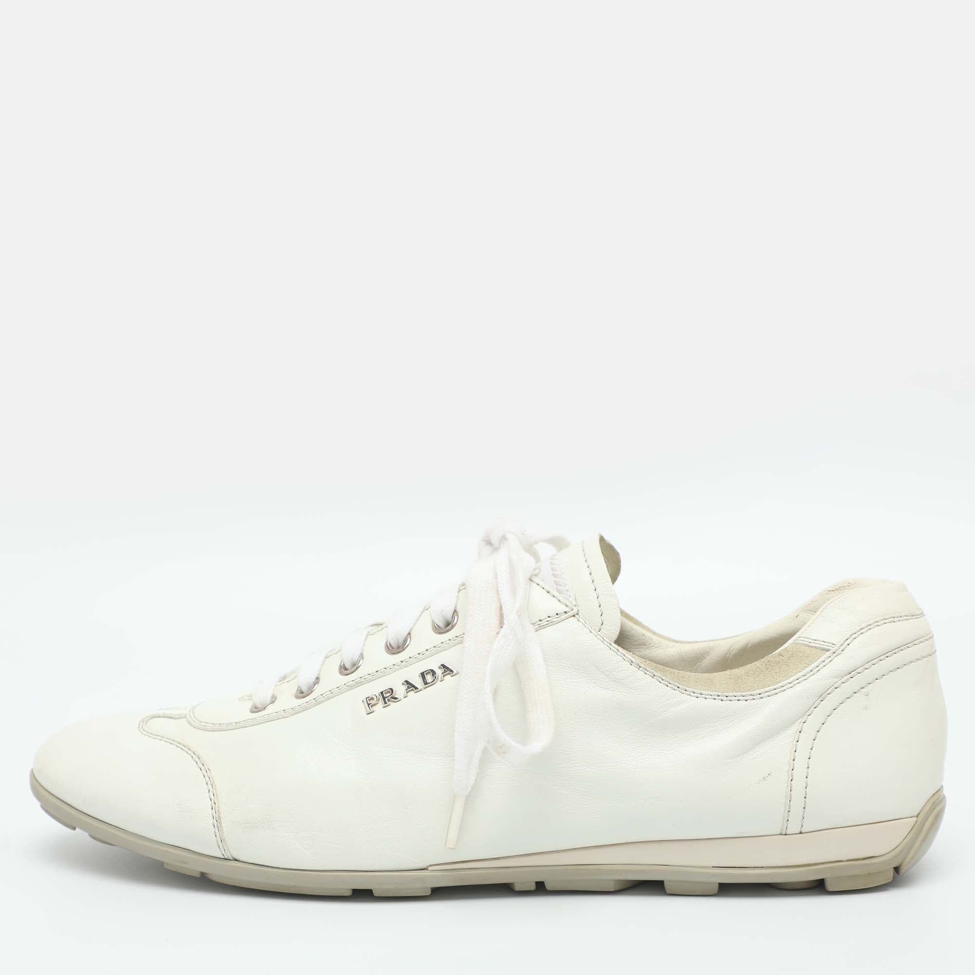 Prada Sport Size 39 White Leather Low Top Sneakers