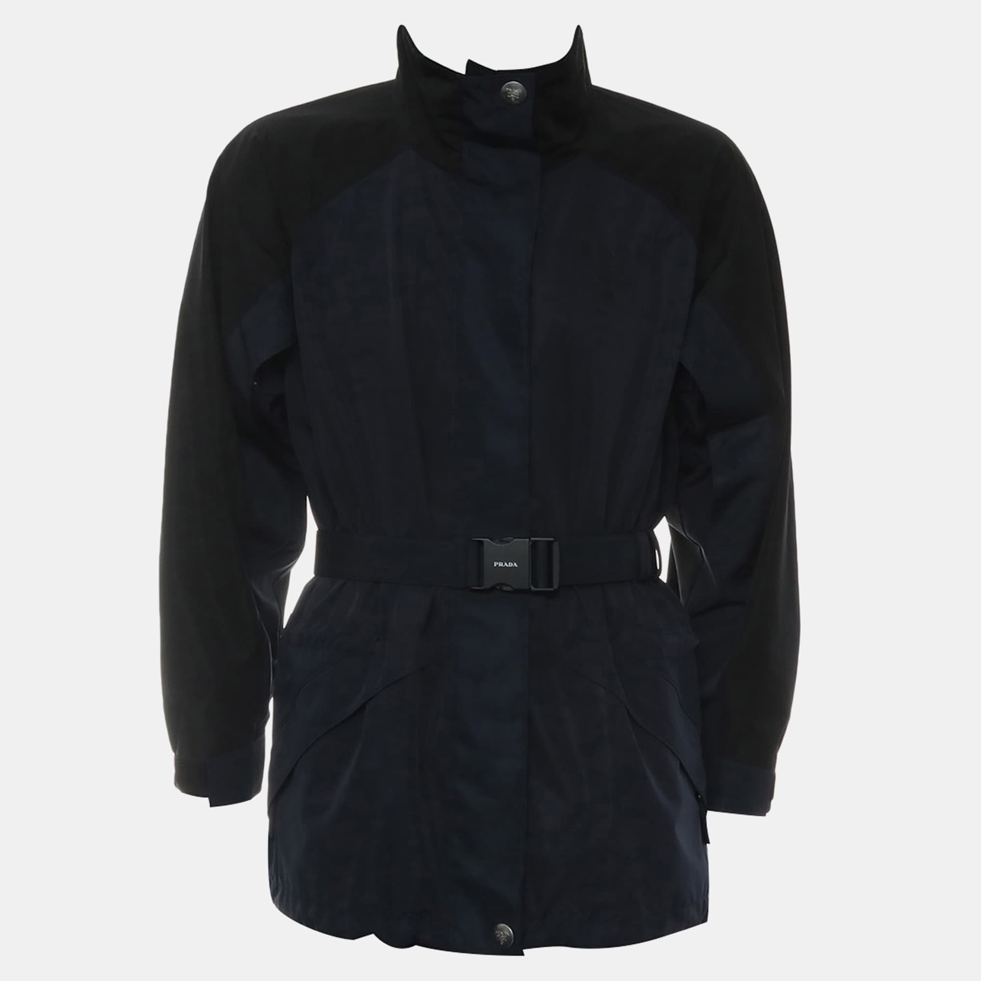 Prada Dark Blue Logo High-Neck Technical Jacket M