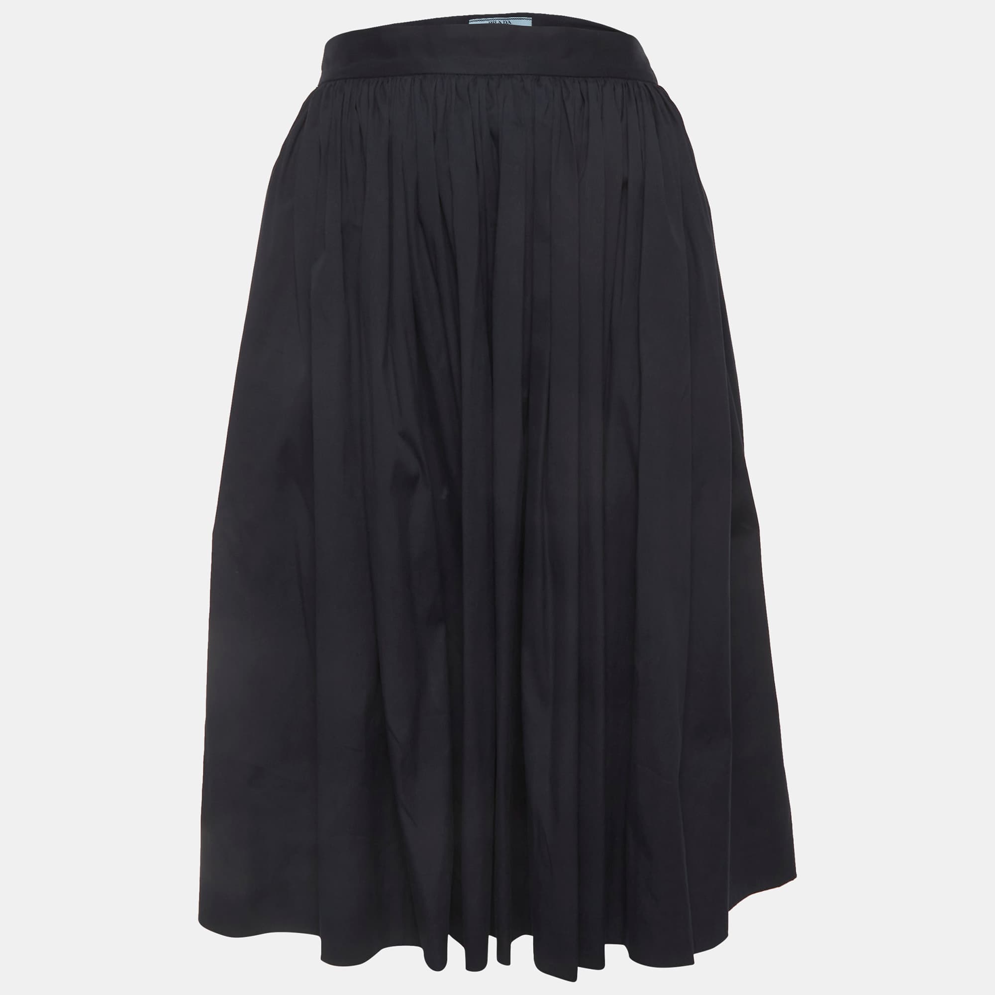 Prada Blue Cotton Gathered Knee Length Skirt M