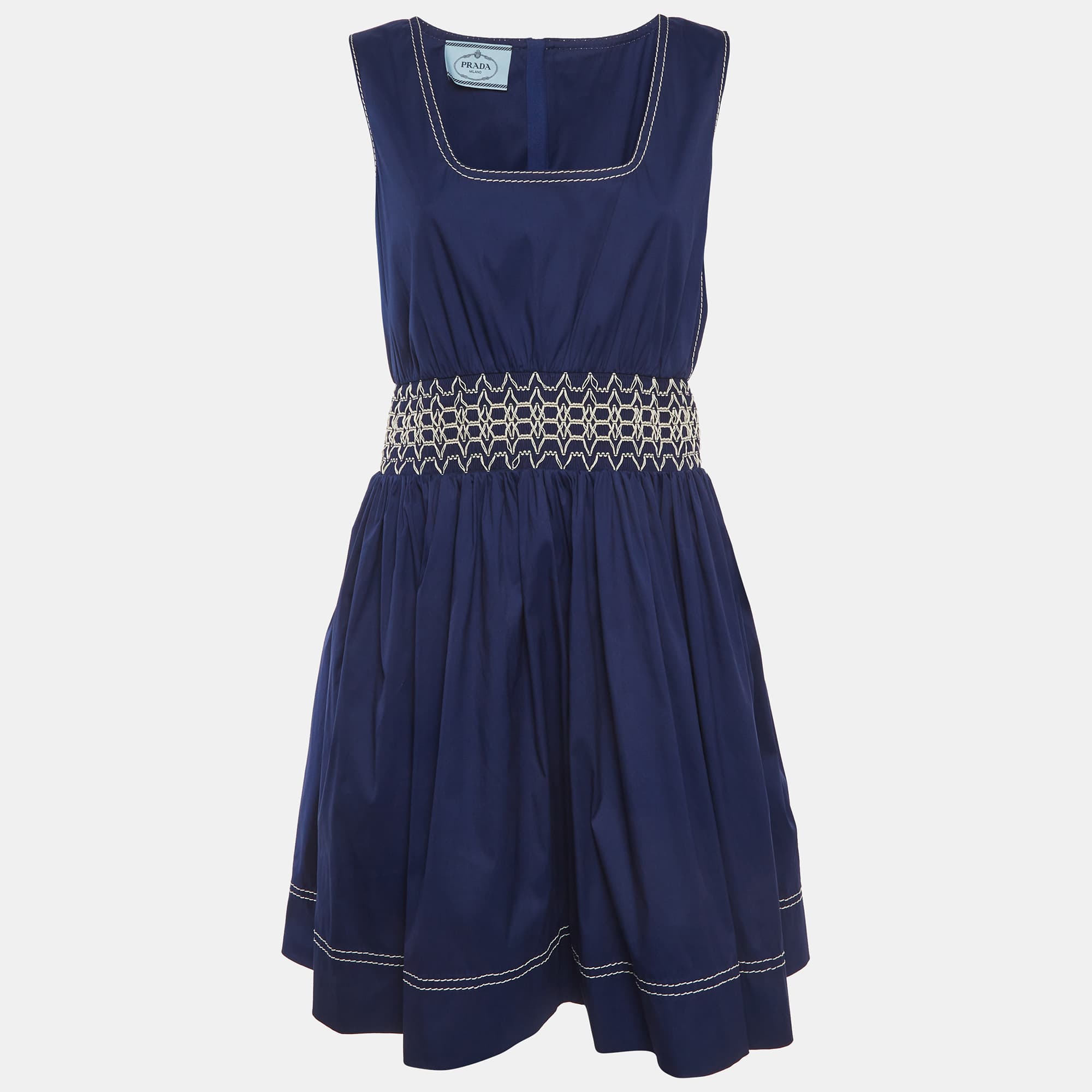 Prada Blue Cotton Shirring Short Dress L