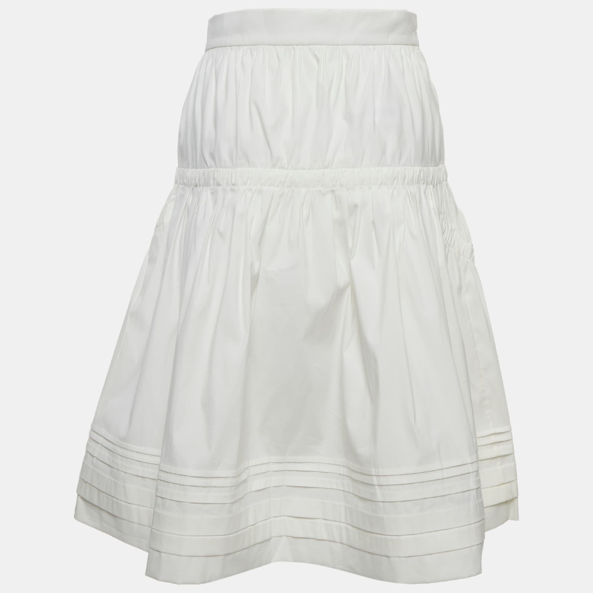 Prada White Cotton Flared Mini Skirt S