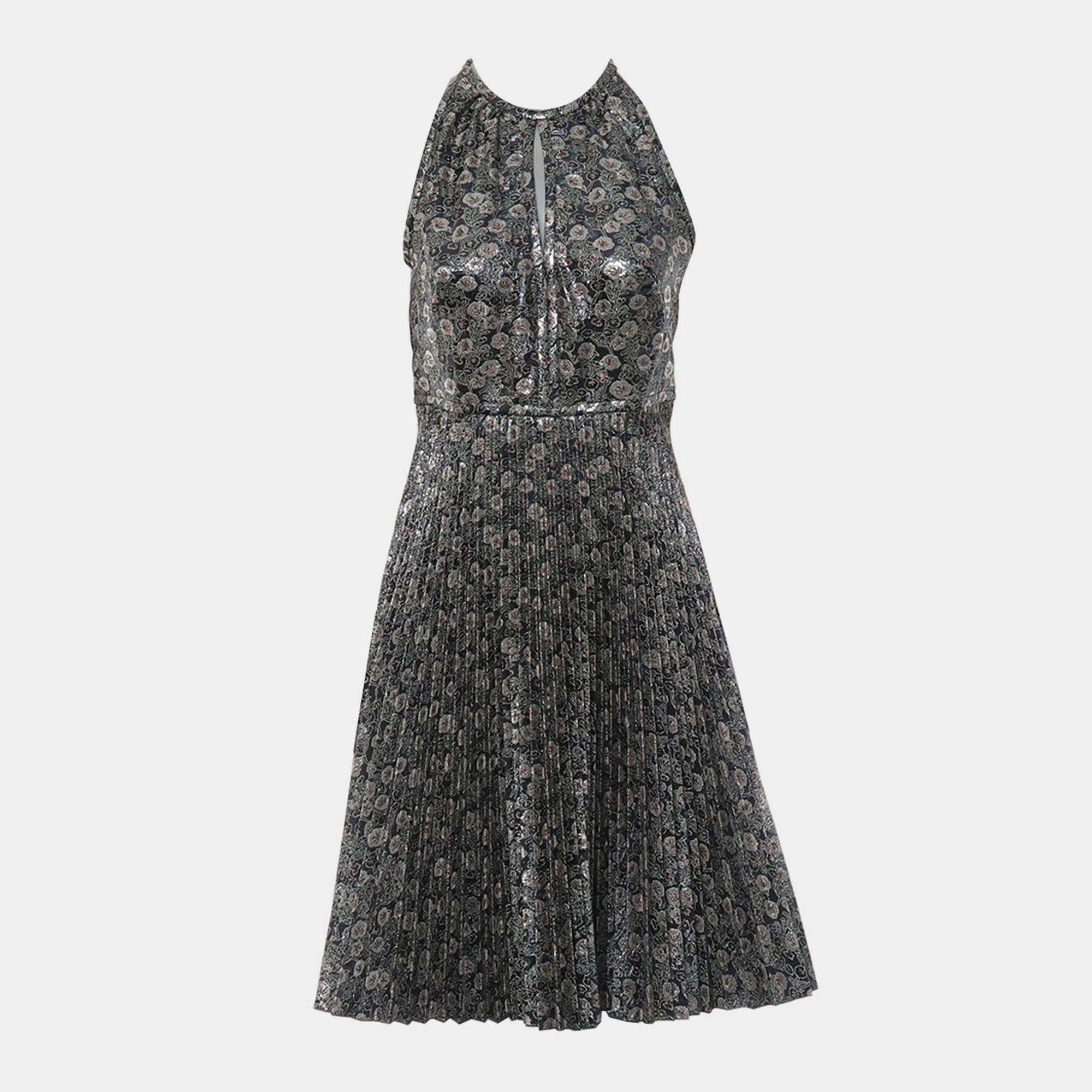 Prada Sleeveless Metallic Pleated Dress IT 40
