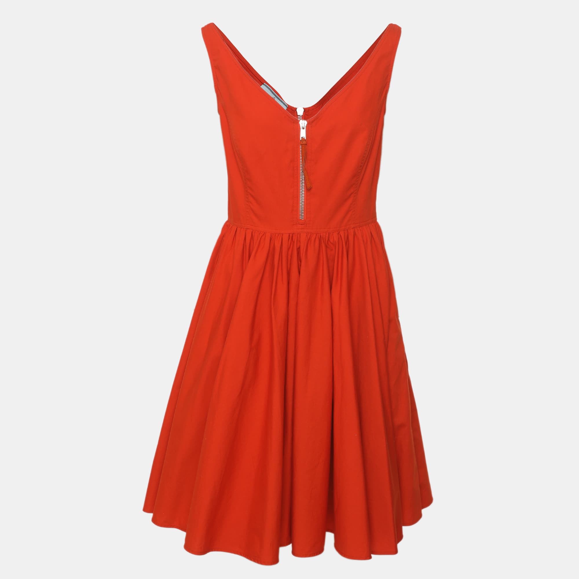 Prada Orange Cotton Zip Flared Mini Dress M