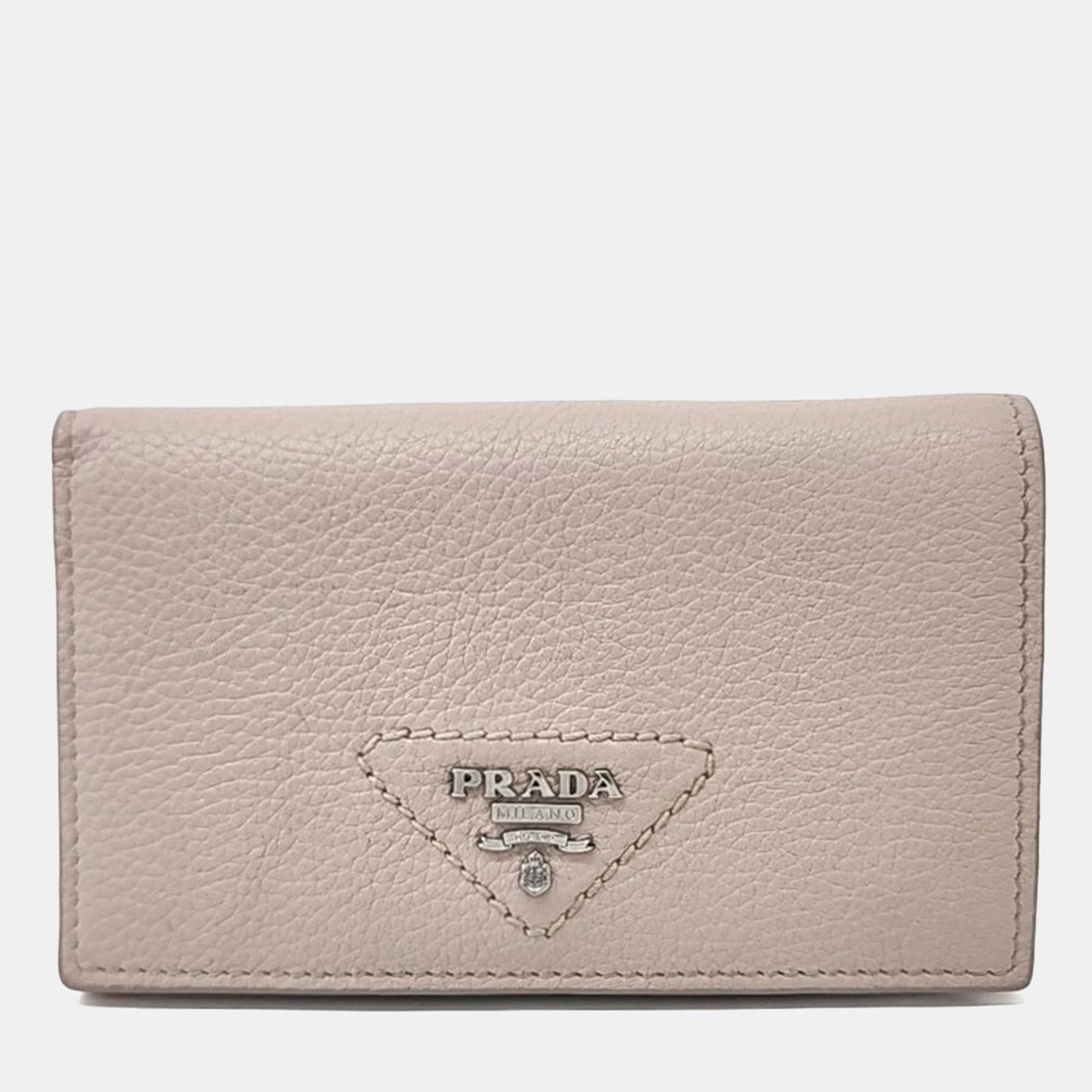 Prada Beige Leather half wallet