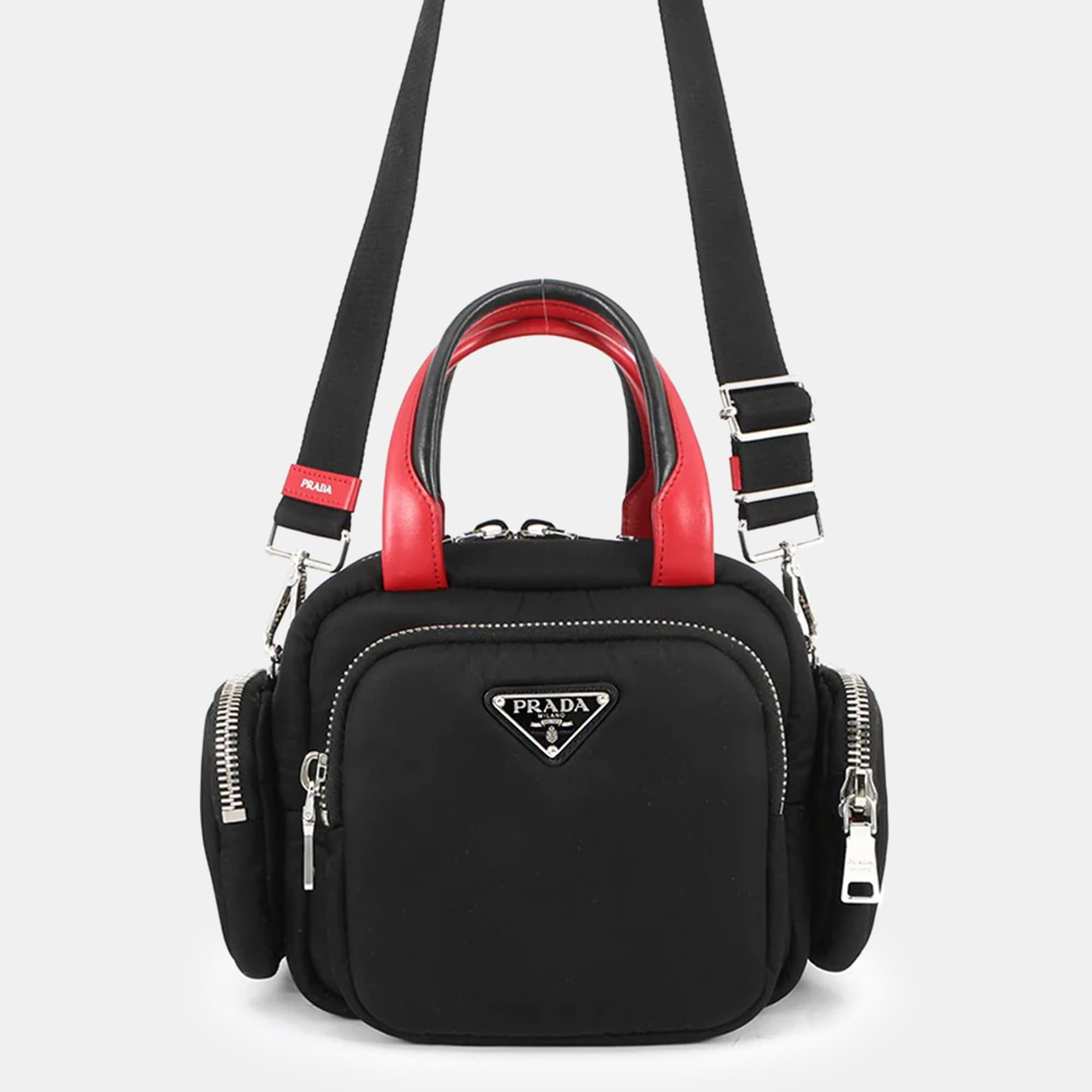 Prada Multi-Pocket Black Nylon Leather Shoulder Bag