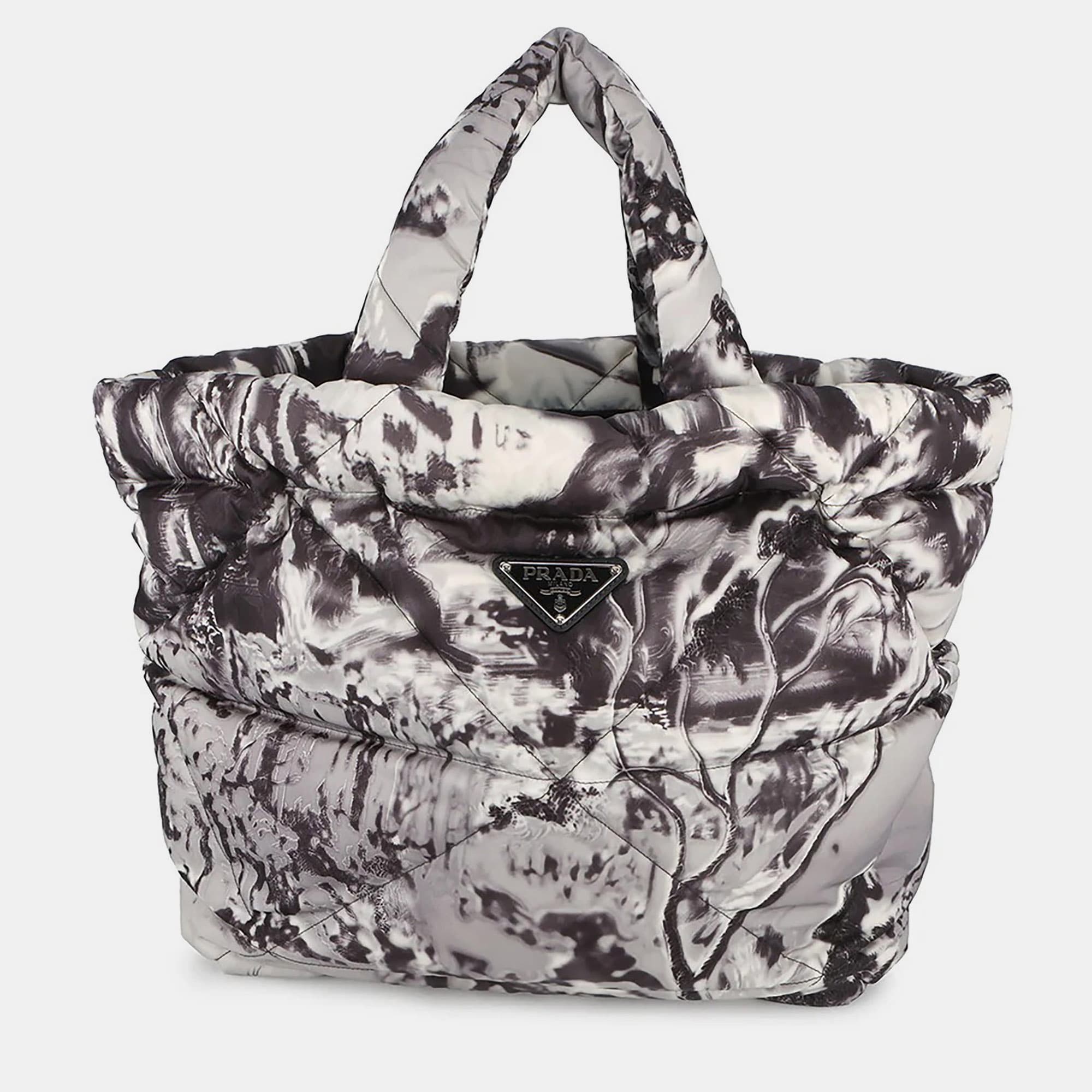 Prada Re-Nylon Padded Gray Printed Nylon Tote Bag