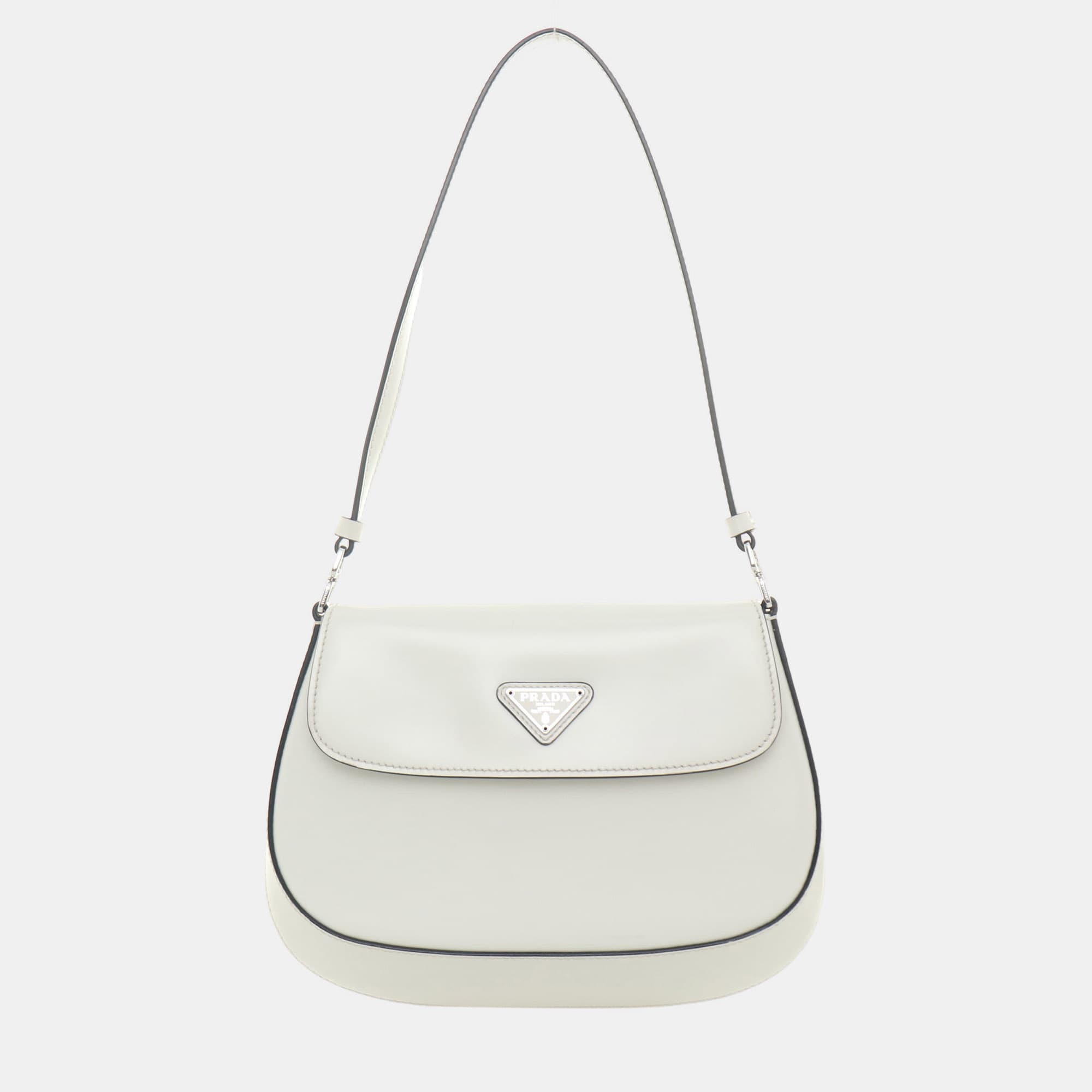 Prada Cleo White Leather Shoulder Bag