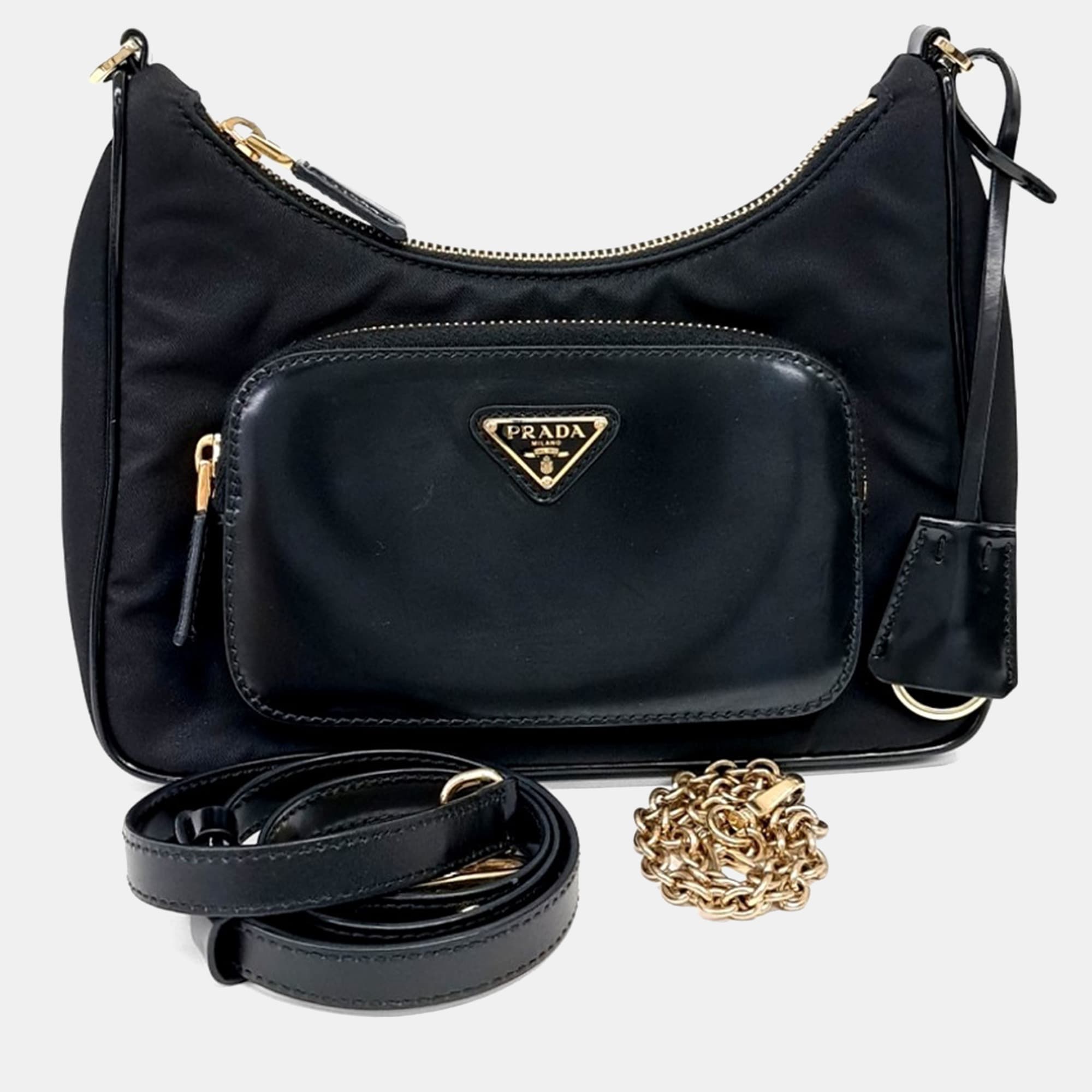 Prada Black Re-Nylon Brushed Shoulder Bag