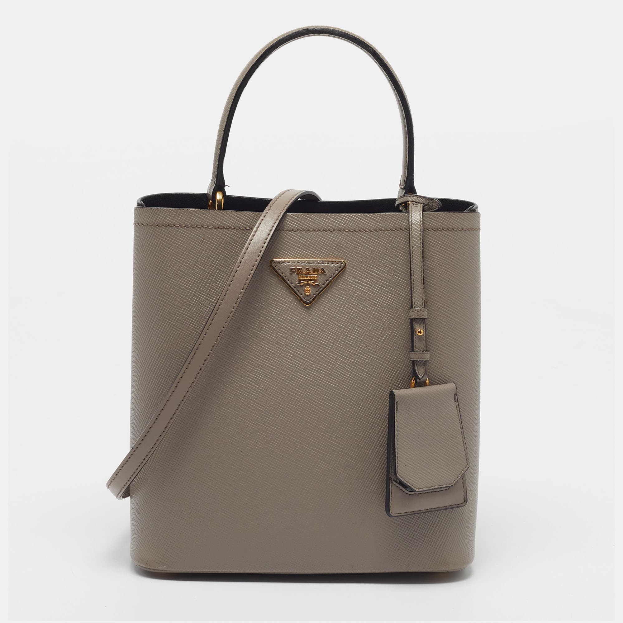 Prada Panier Grey Medium Saffiano Cuir Leather Top Handle Bag