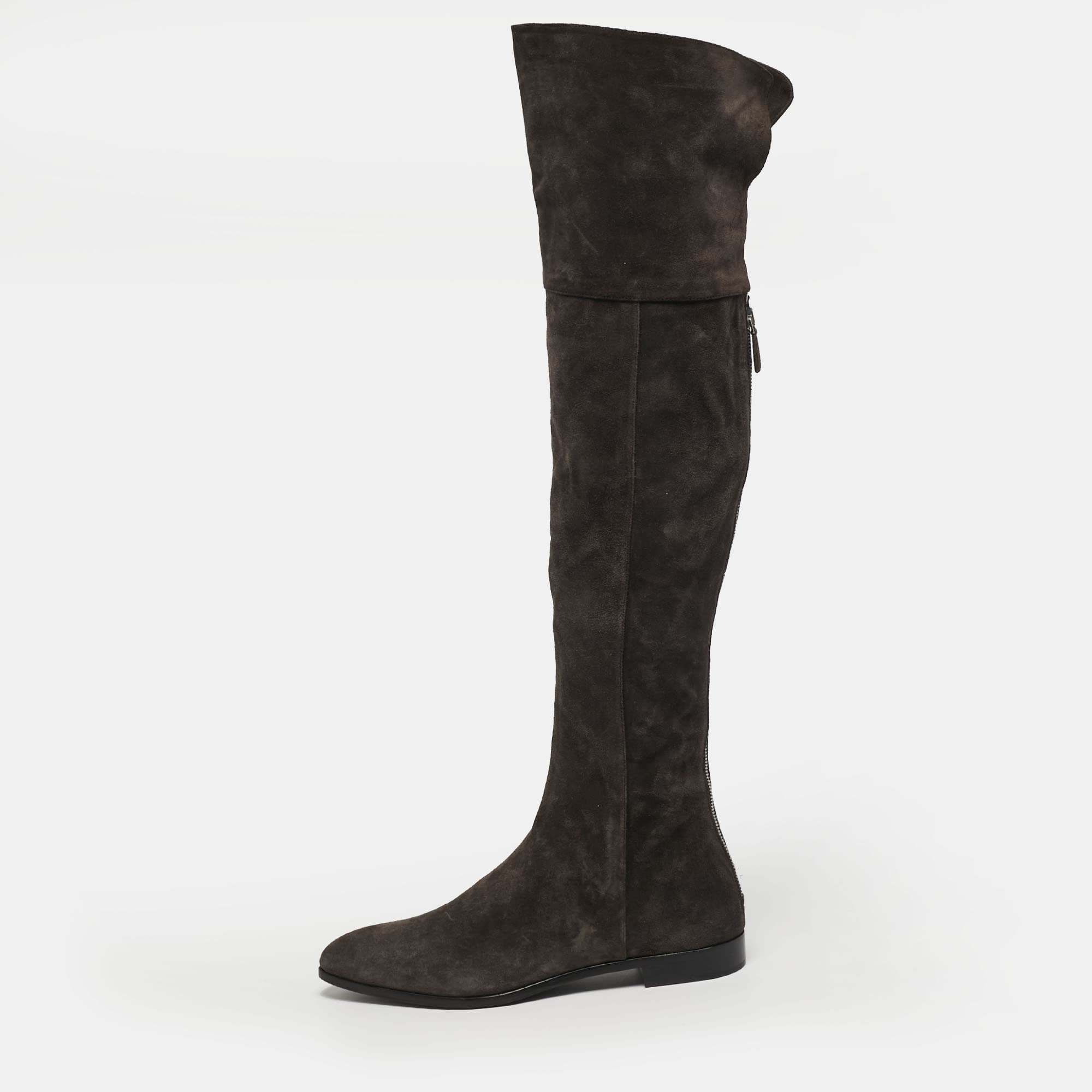 Prada Size 39.5 Brown Suede Knee Length Boots