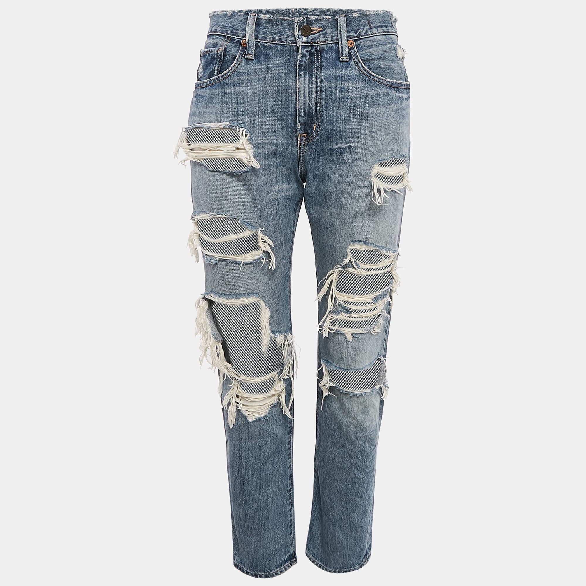 Ralph Lauren Blue Distressed Denim Low Waist Jeans M 33"