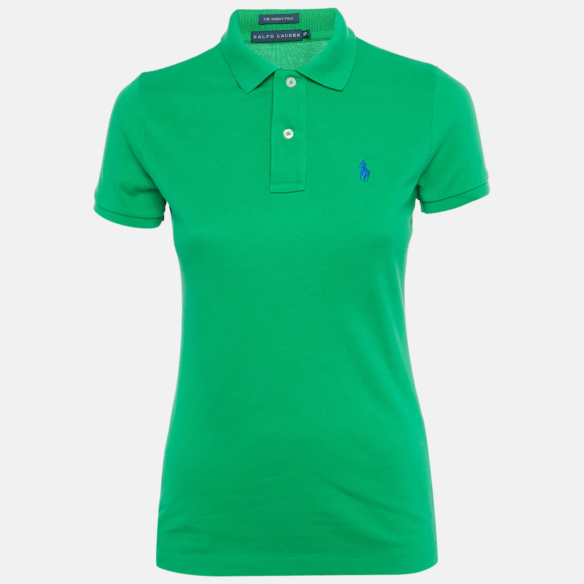 Ralph Lauren Green Logo Embroidered Cotton Skinny Polo T-Shirt S