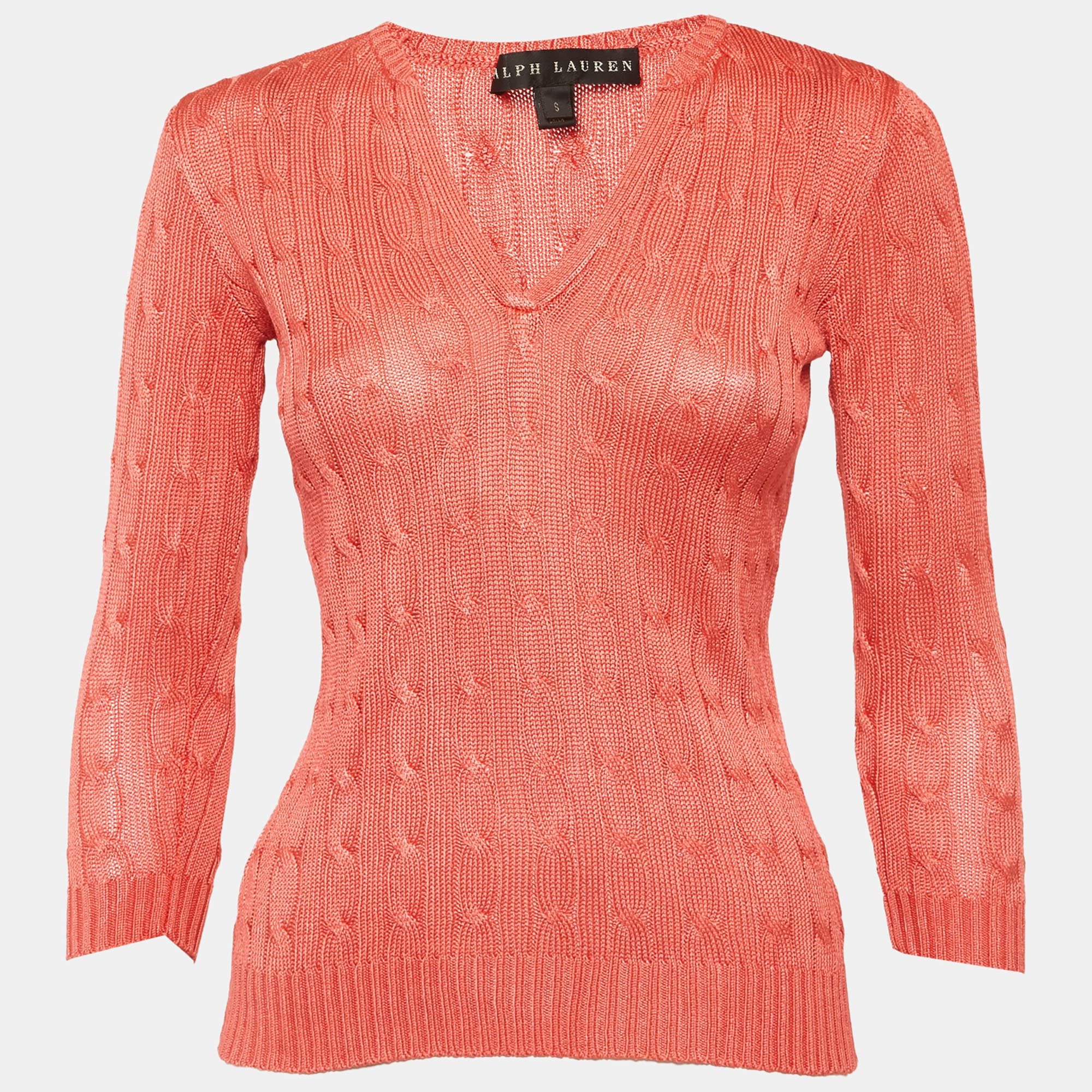 Ralph Lauren Coral Pink Silk Knit Sweater Top S