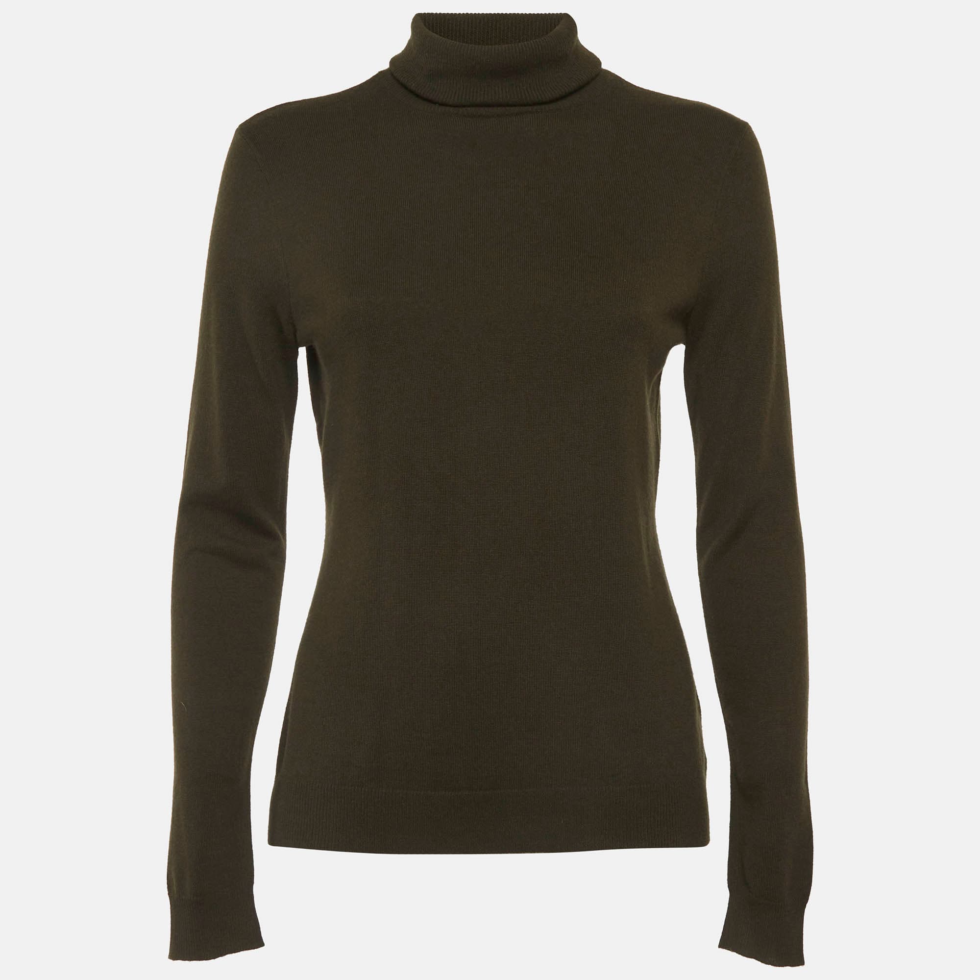 Ralph Lauren Olive Green Cashmere Knit Turtle Neck Sweater L