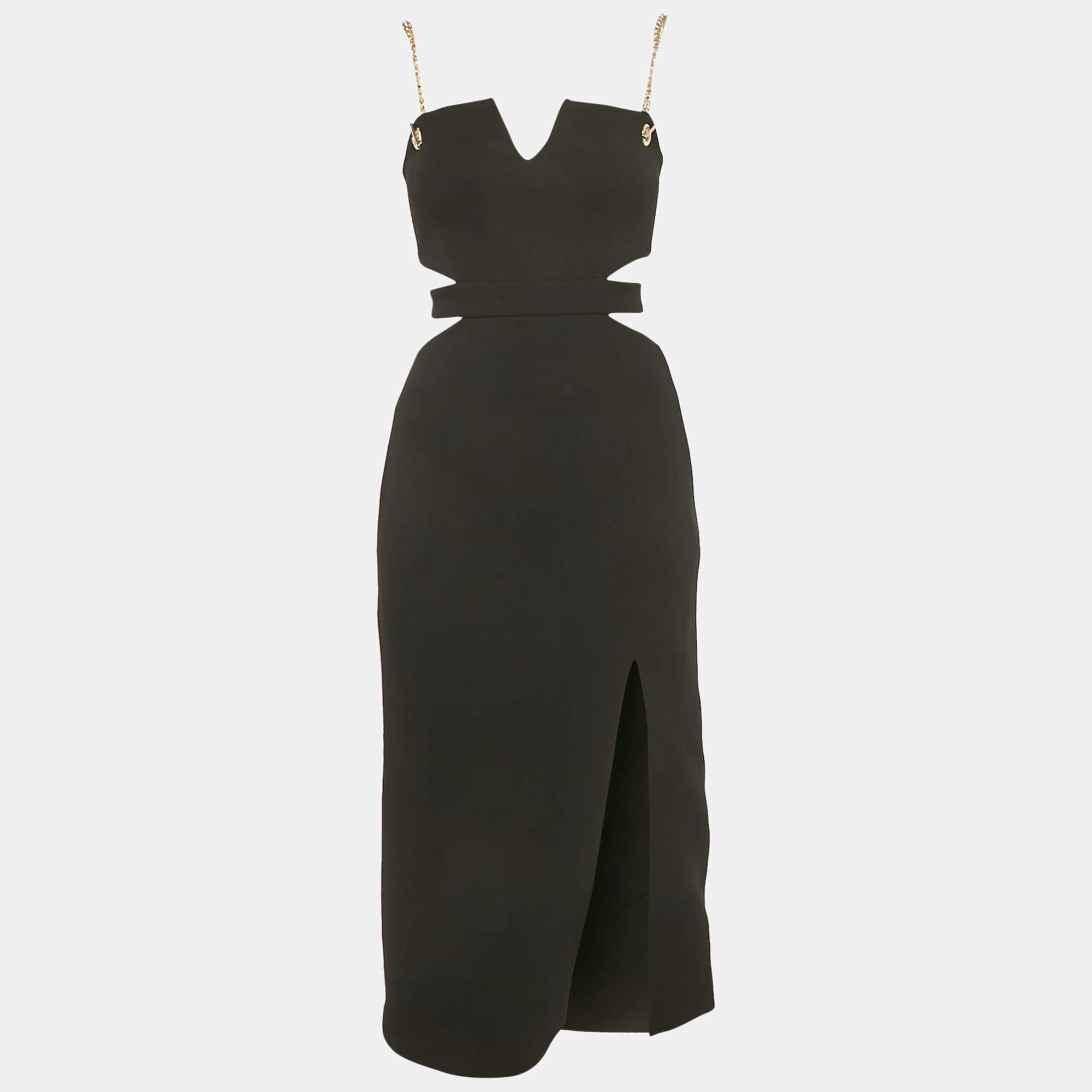 Rebecca Vallance Black Crepe Cut-Out Iman Midi Dress S