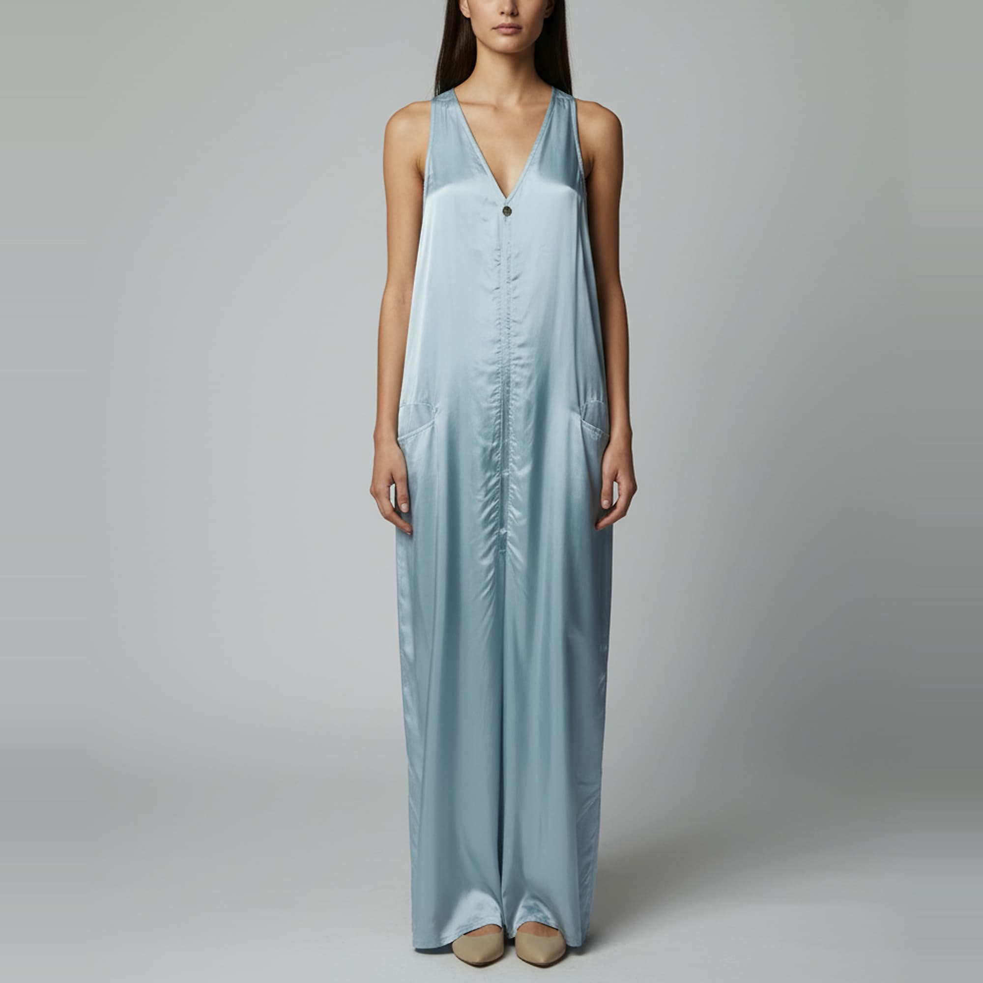 Rick Owens Light Blue Sateen Walrus Body Bag Jumpsuit S