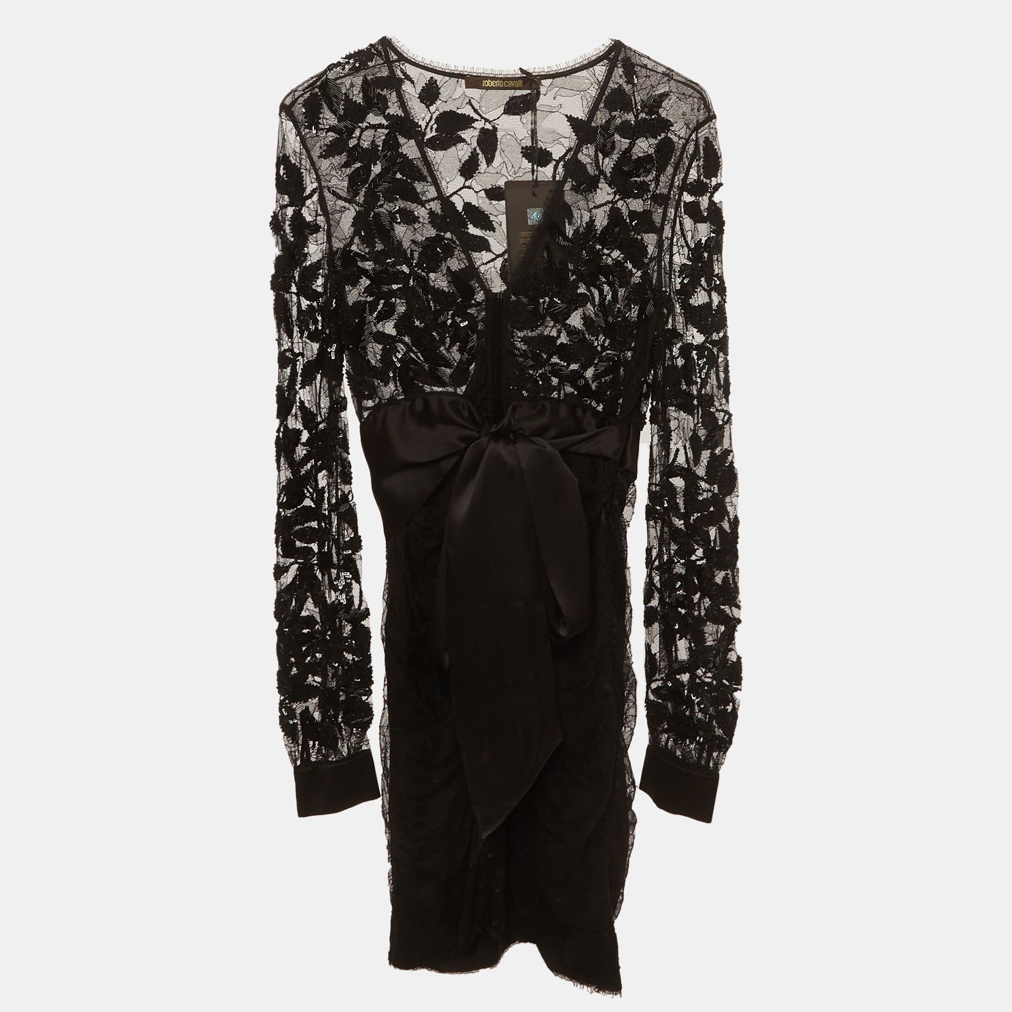 Roberto Cavalli Black Lace Short Dress S