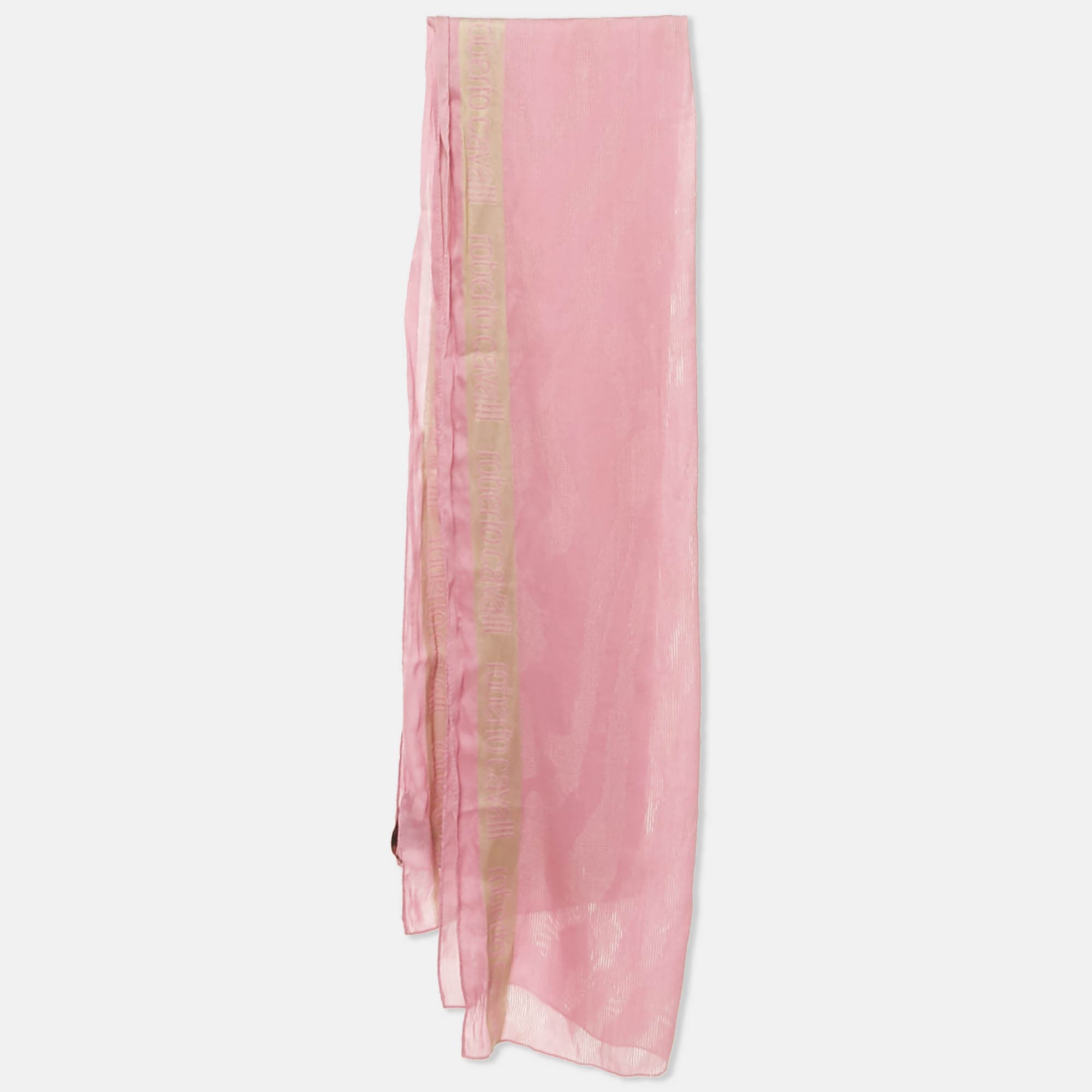Roberto Cavalli Pink Jacquard Wool Blend Scarf