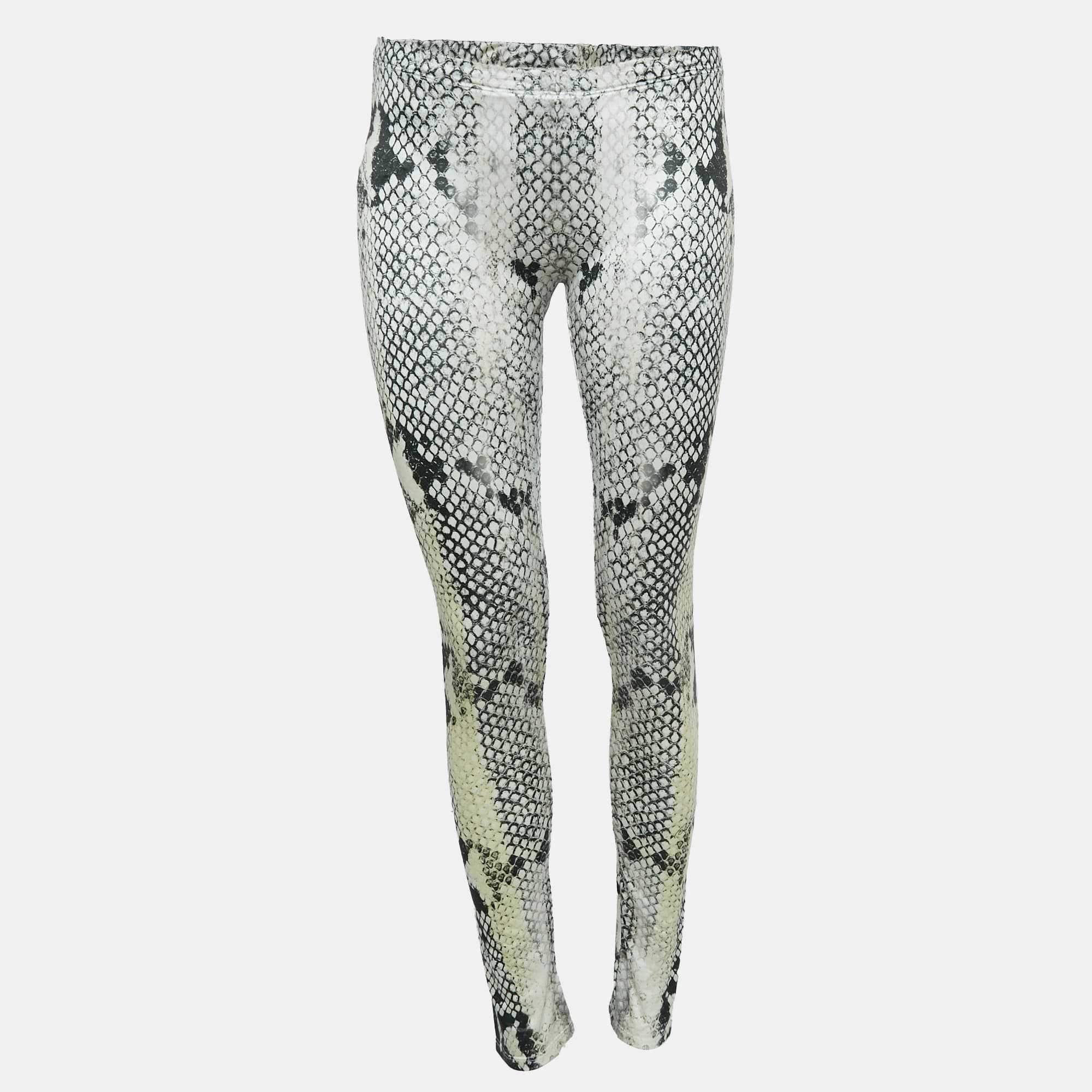 Roberto Cavalli Multicolor Snake Print Jersey Leggings L