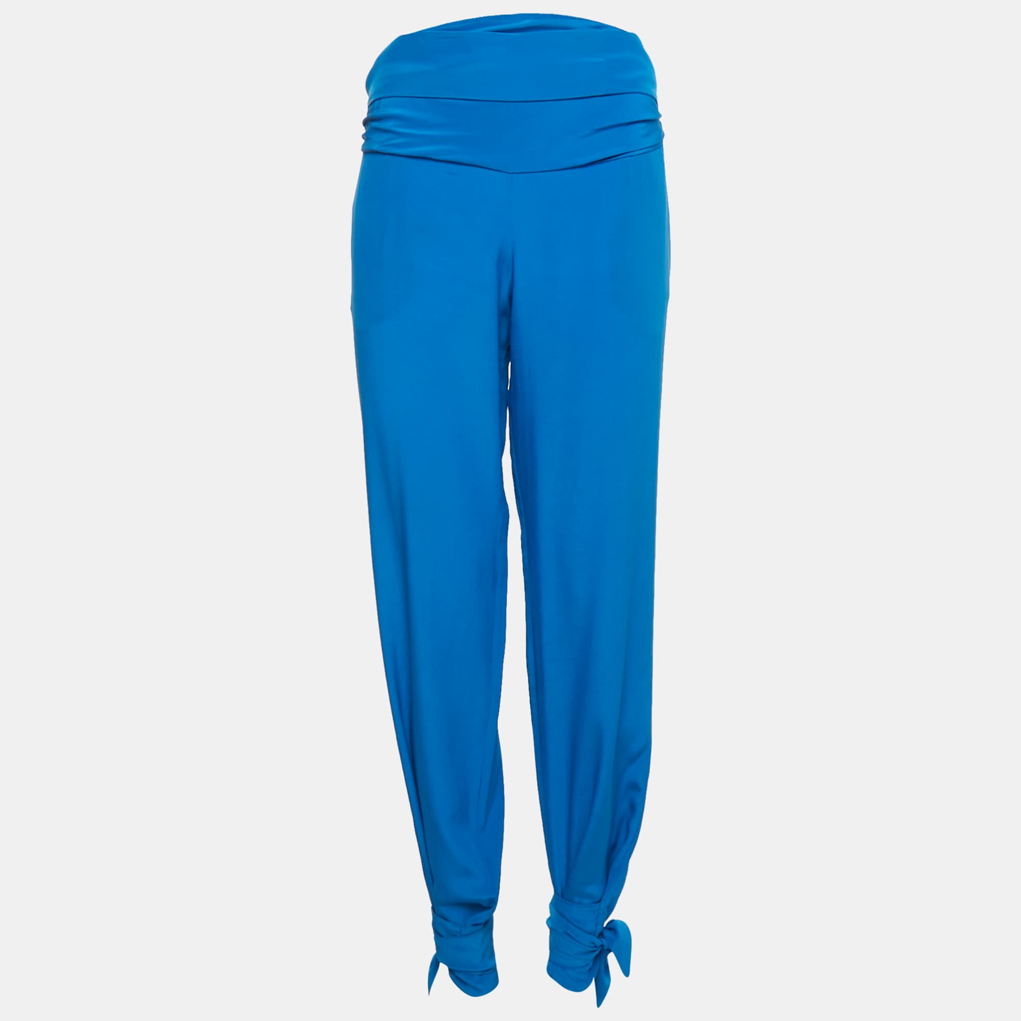 Roberto Cavalli Blue Silk Tie-Up Trousers S