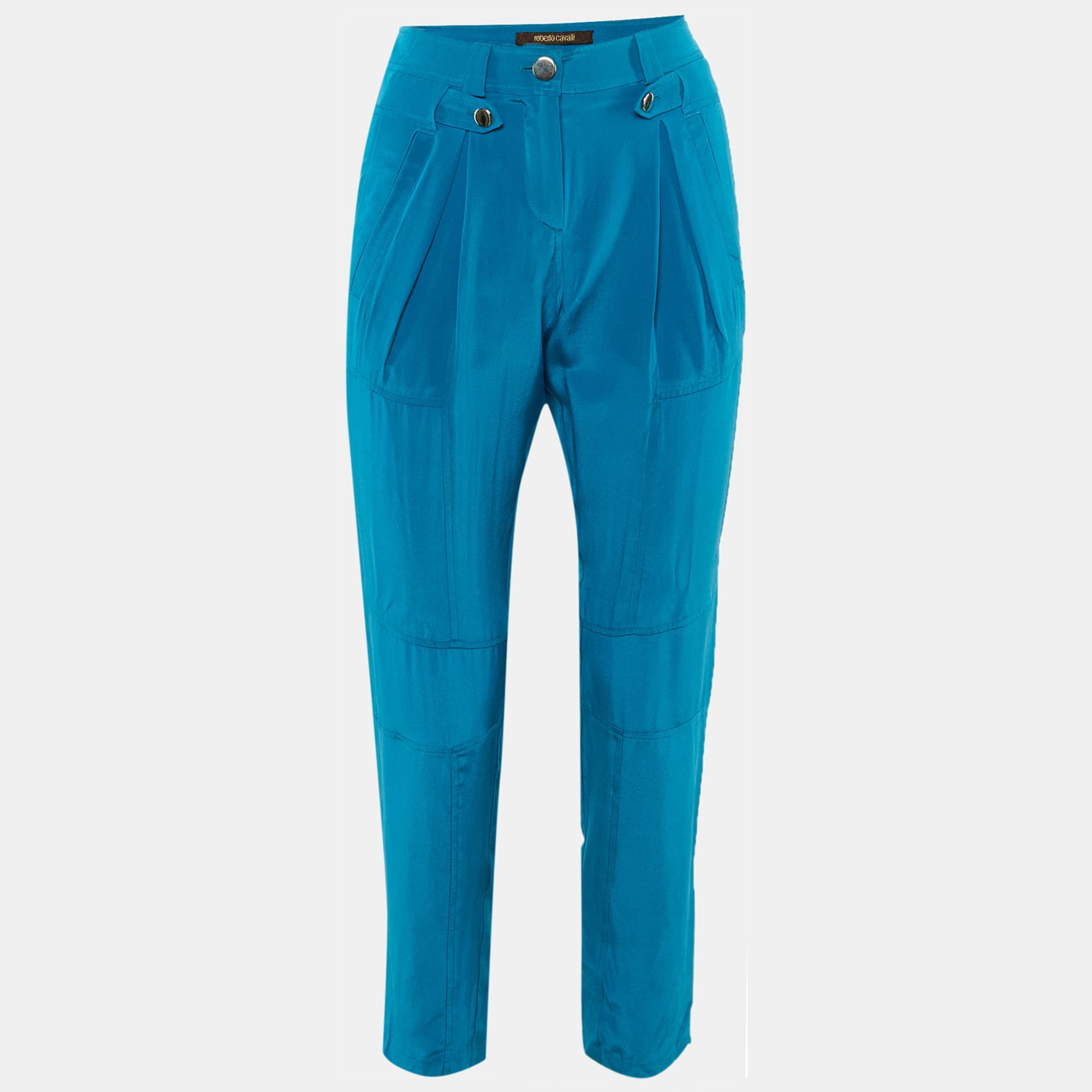 Roberto Cavalli Blue Silk Trousers S